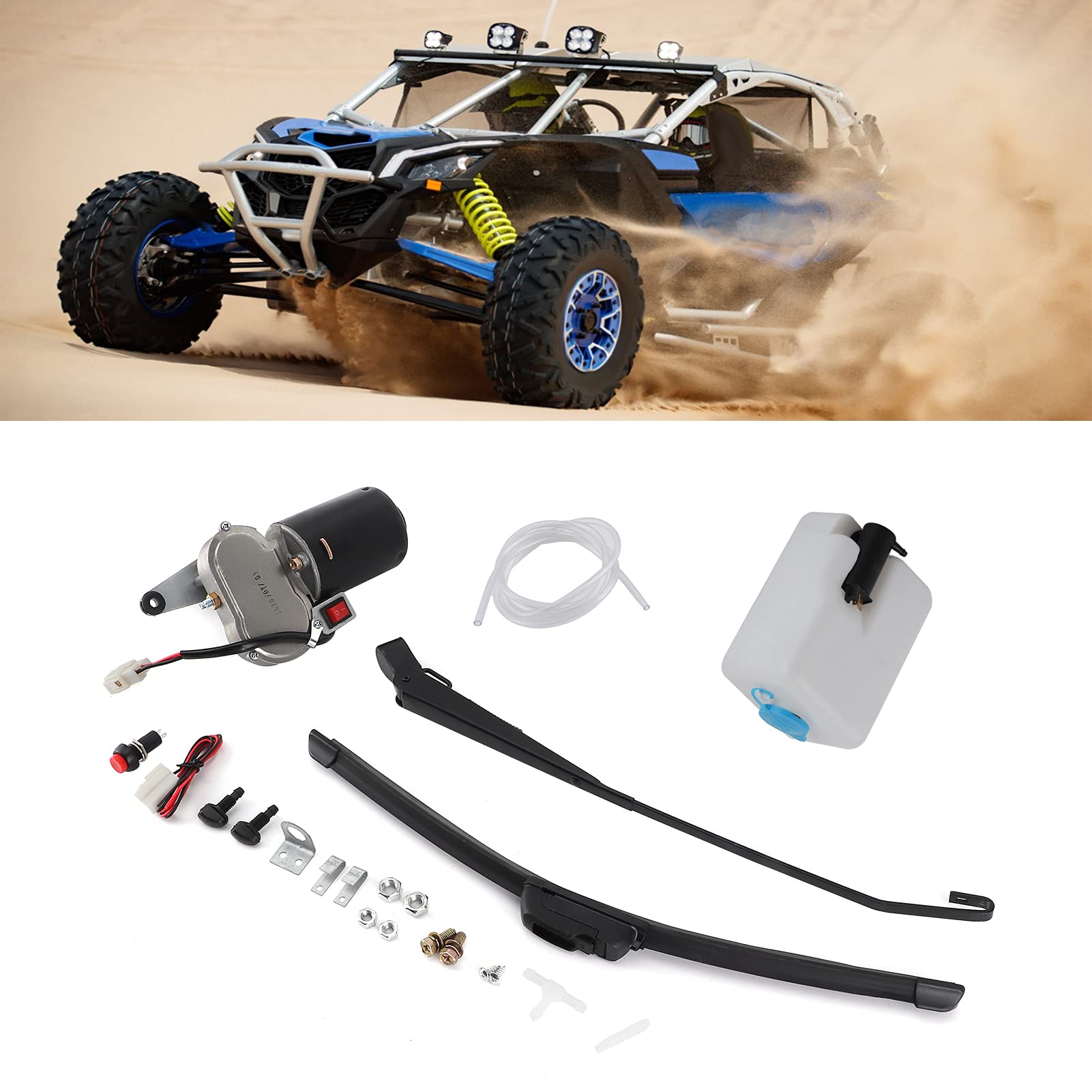 Electric Windshield Wiper Assembly Kit with Motor, Blade, Arm & Water Spout for UTV ATV - Perfect for Off-Road Adventures, Rainy Weather & Outdoor Work