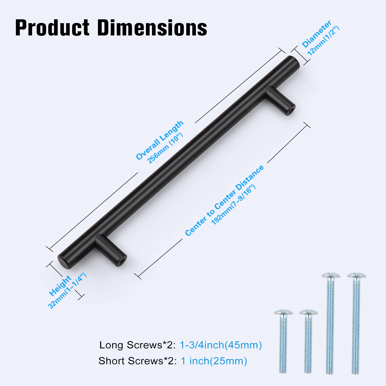 KNOBWELL 20 Pack 7-9/16 Inch Black Cabinet Handles - Solid Kitchen Cabinet Pulls, Dresser Drawer Handles - Modern Black Kitchen Hardware for Cabinets, Drawers & Furniture (Perfect for Home, Office & DIY Projects)