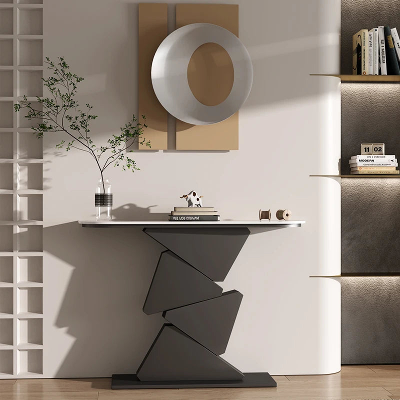 Italian Triangular Slate Console Table - Modern Entryway & Hallway Furniture for Home Decor | Durable & Stylish Design for Living Room, Foyer, or Bedroom