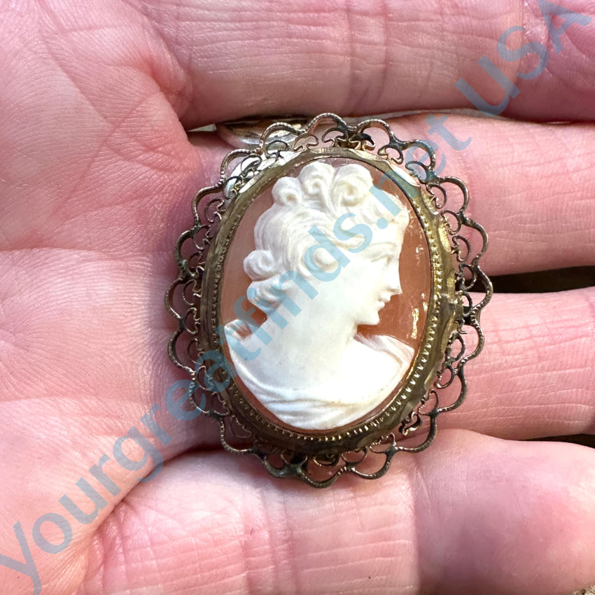 Vintage 1/20 12KT Yellow Gold Carved Shell Cameo Pendant Pin - Elegant Antique Jewelry for Women, Perfect Gift for Mother's Day, Birthday & Special Occasions