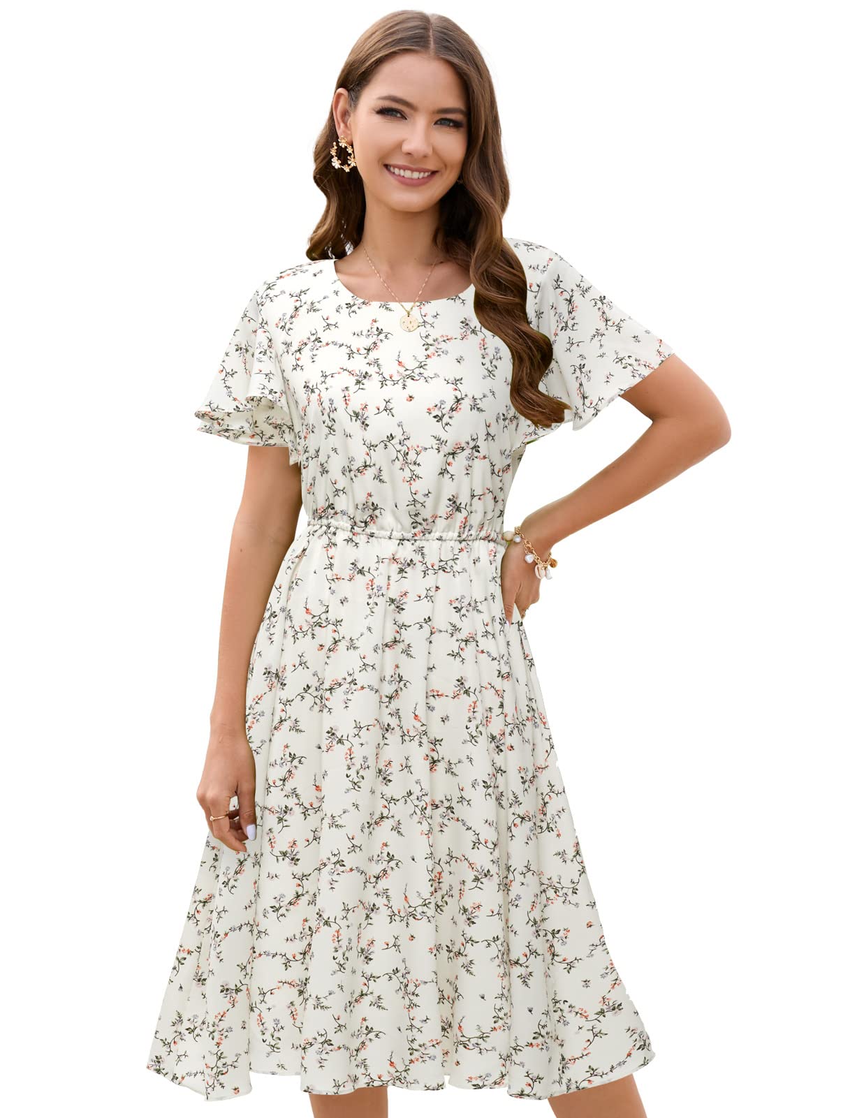 Chiffon Floral Summer Dress for Women - Elastic Waist Sun Beach Dress | Perfect for Vacation, Outdoor Parties & Casual Wear