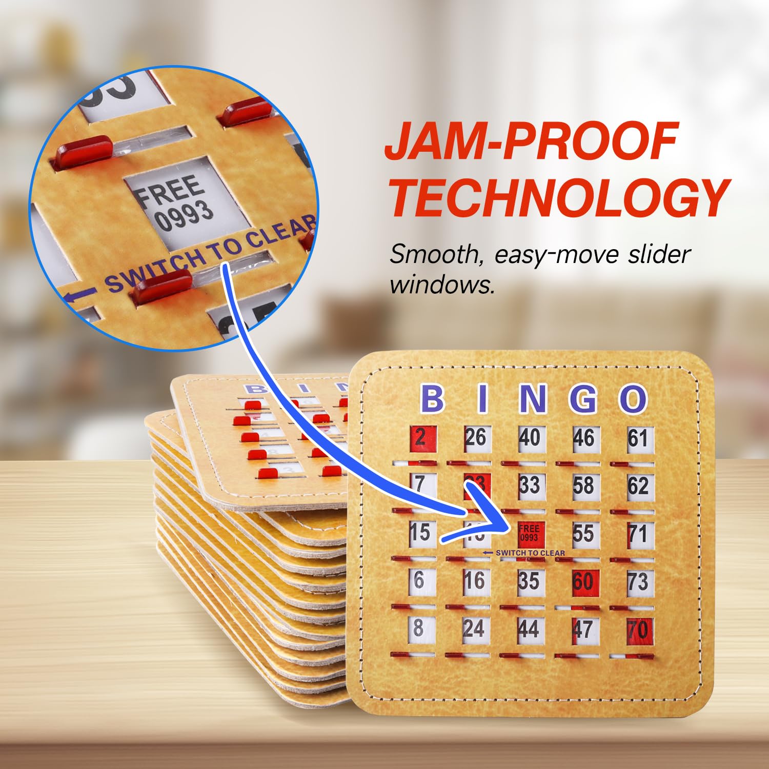 GSE 5-Ply Stitched Bingo Cards with Sliding Windows - 100-Pack Large Print Easy-Read Bingo Game Cards for Adults & Seniors - Perfect for Bingo Nights, Family Game Nights, and Senior Center Activities