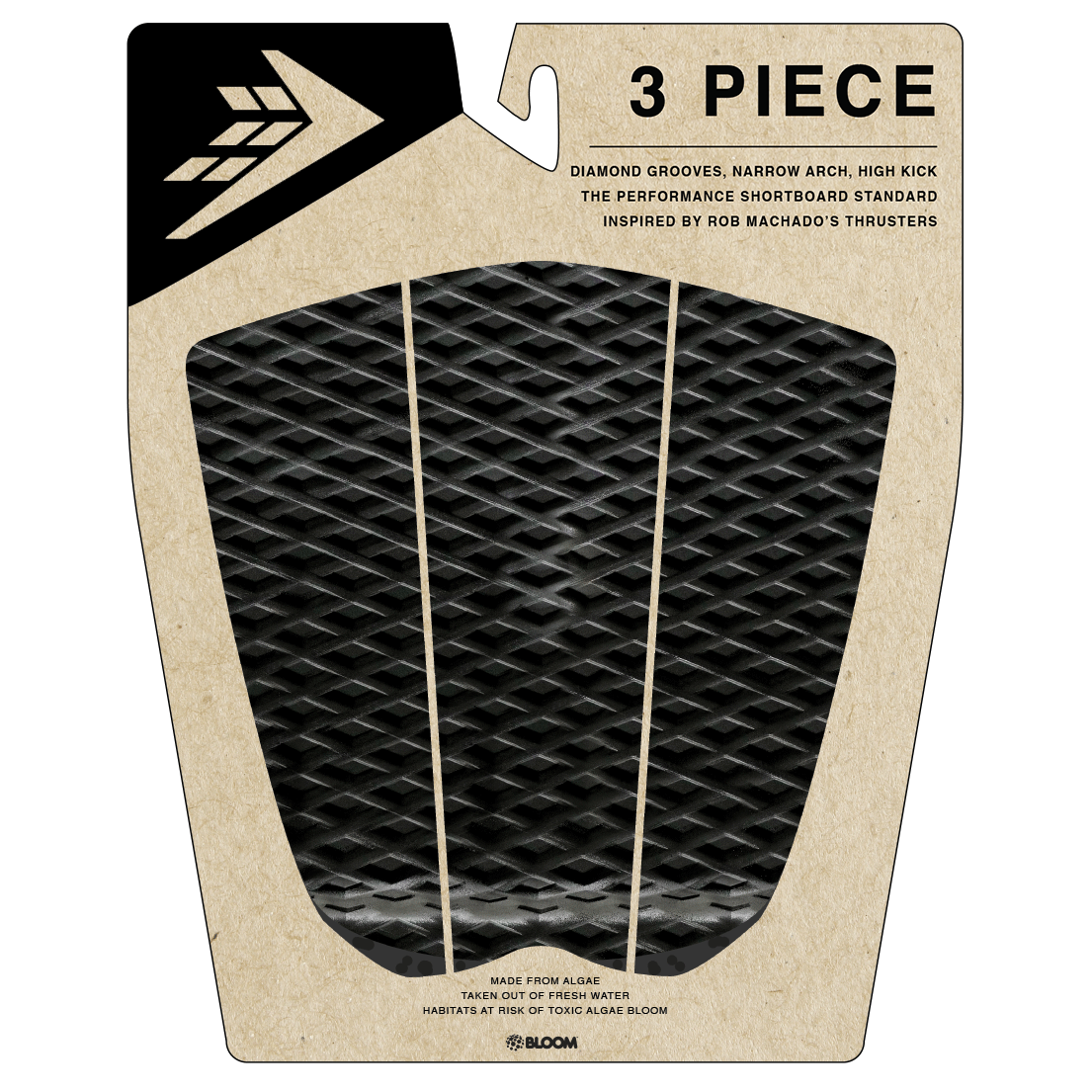 Firewire 3-Piece Arch Traction Deck Pad - Black/Charcoal | Non-Slip Surfboard Grip for Enhanced Performance & Safety | Perfect for Surfing, Paddleboarding & Water Sports