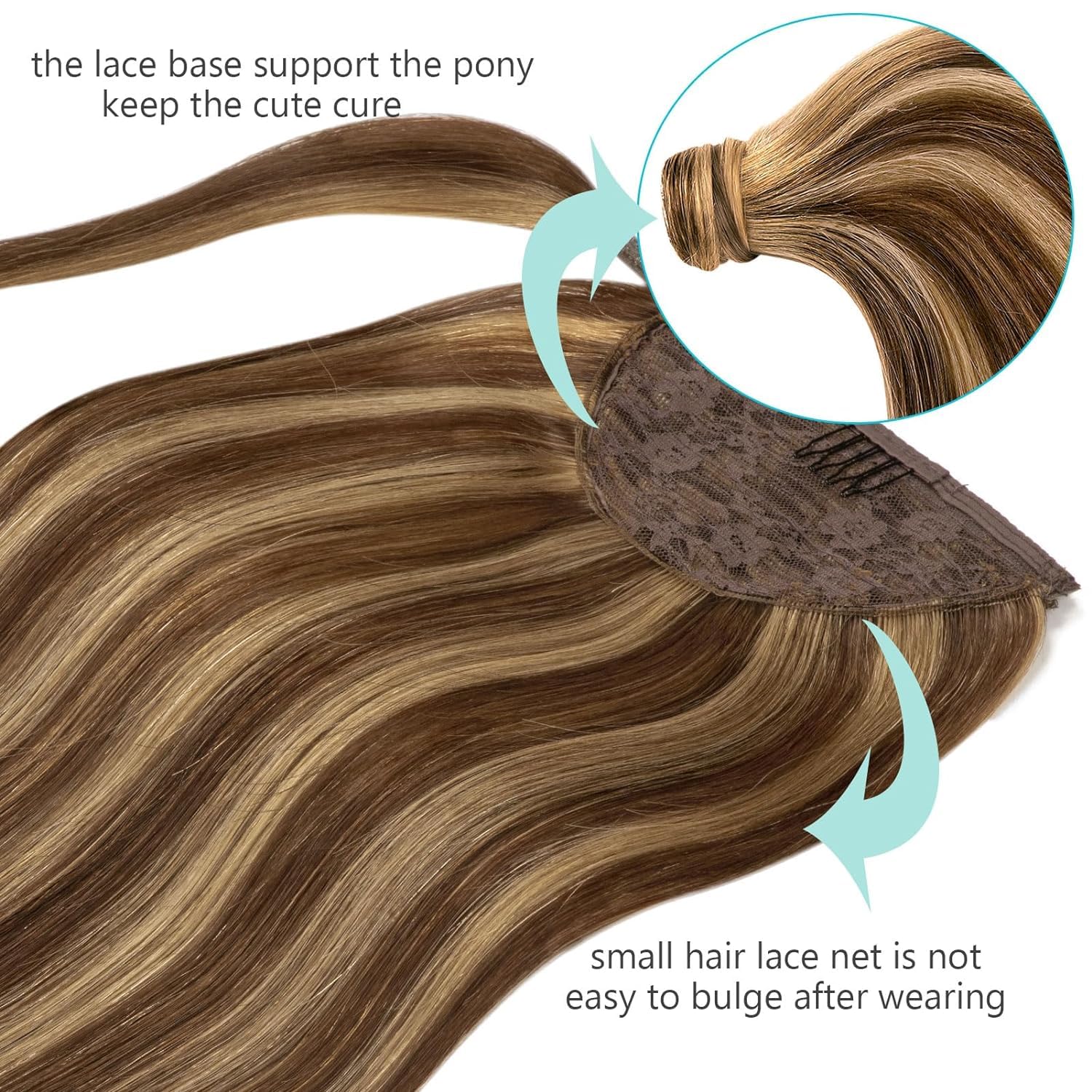 Loxxy 20 Inch Human Hair Ponytail Extensions - 90g Chocolate Brown Mixed Strawberry Blonde, Natural Hair Ponytail with Magic Paste for Women | Perfect for Parties, Weddings & Everyday Styling