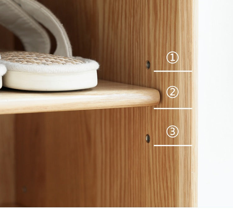 Solid Oak Wood Shoe Storage Cabinet with Rattan Doors - Organize Shoes Neatly in Entryway, Bedroom or Closet