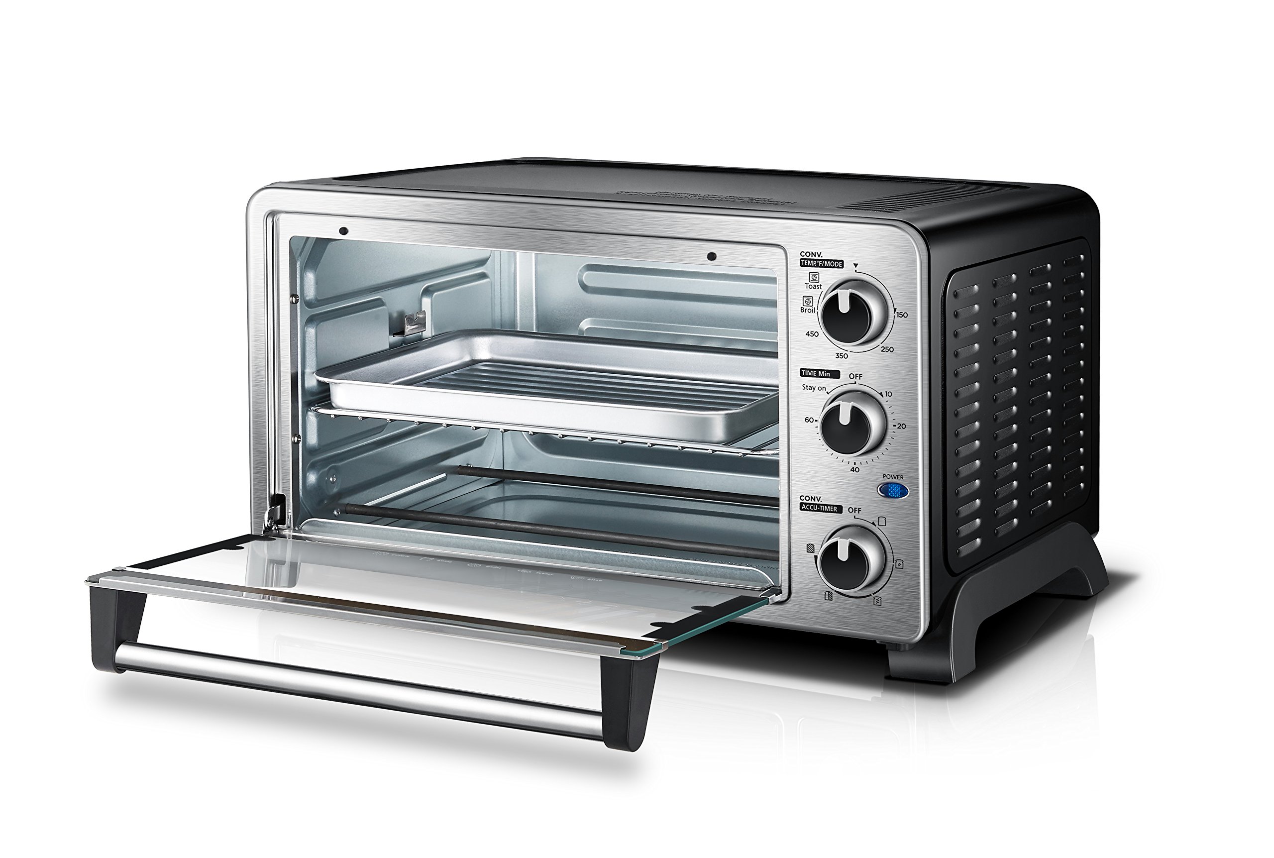 Toshiba MC25CEY-SS 25L Stainless Steel Convection Toaster Oven with Bake, Broil & Toast Functions - Fits 6 Slices of Bread or 12-inch Pizza - Perfect for Small Kitchens, Dorms & RV Cooking