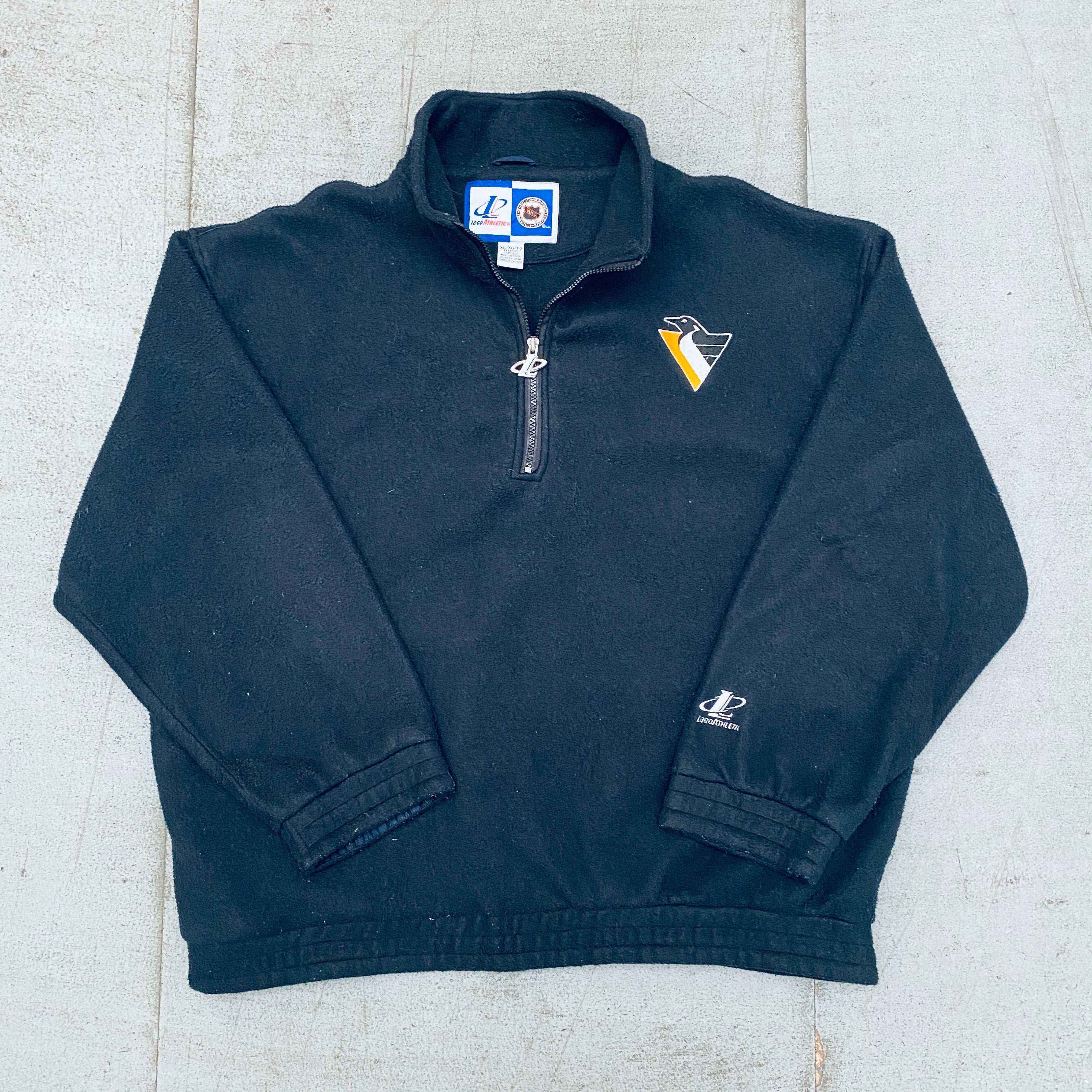 Pittsburgh Penguins 1990s Logo Athletic 1/4 Zip Fleece Jacket - XL Size for Men, Vintage NHL Hockey Pullover for Game Day & Casual Wear