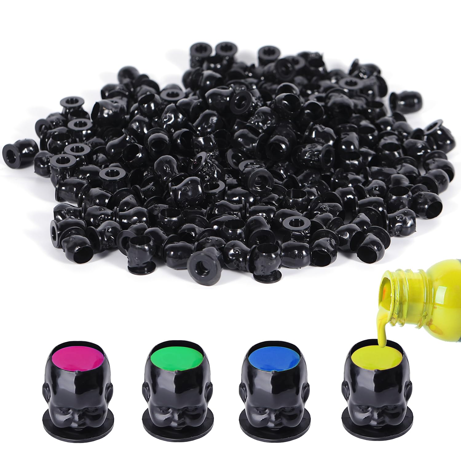 Disposable Tattoo Ink Cups 200pcs - Black Roll Ink Cups for Permanent Makeup & Tattoo Accessories with Container Caps | Ideal for Tattoo Artists, Permanent Cosmetics & Body Art Professionals