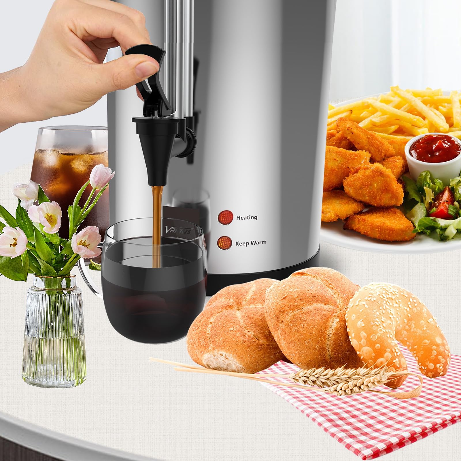 Valgus Commercial Grade 110-Cup (16L) Stainless Steel Coffee Urn with Percolator Dispenser - Fast Brewing for Large Events, Weddings, Parties & Catering | Perfect for Banquets, Church Gatherings & Office Meetings