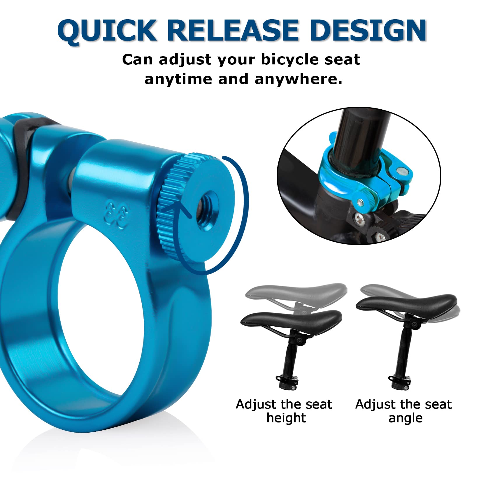 PSLER 31.8mm Bike Seat Post Clamp Quick Release for Mountain Road & Casual Bicycles - Lightweight Aluminum Alloy Seatpost Clamp (Blue) - Perfect for MTB Trail Riding, Commuting & Urban Cycling