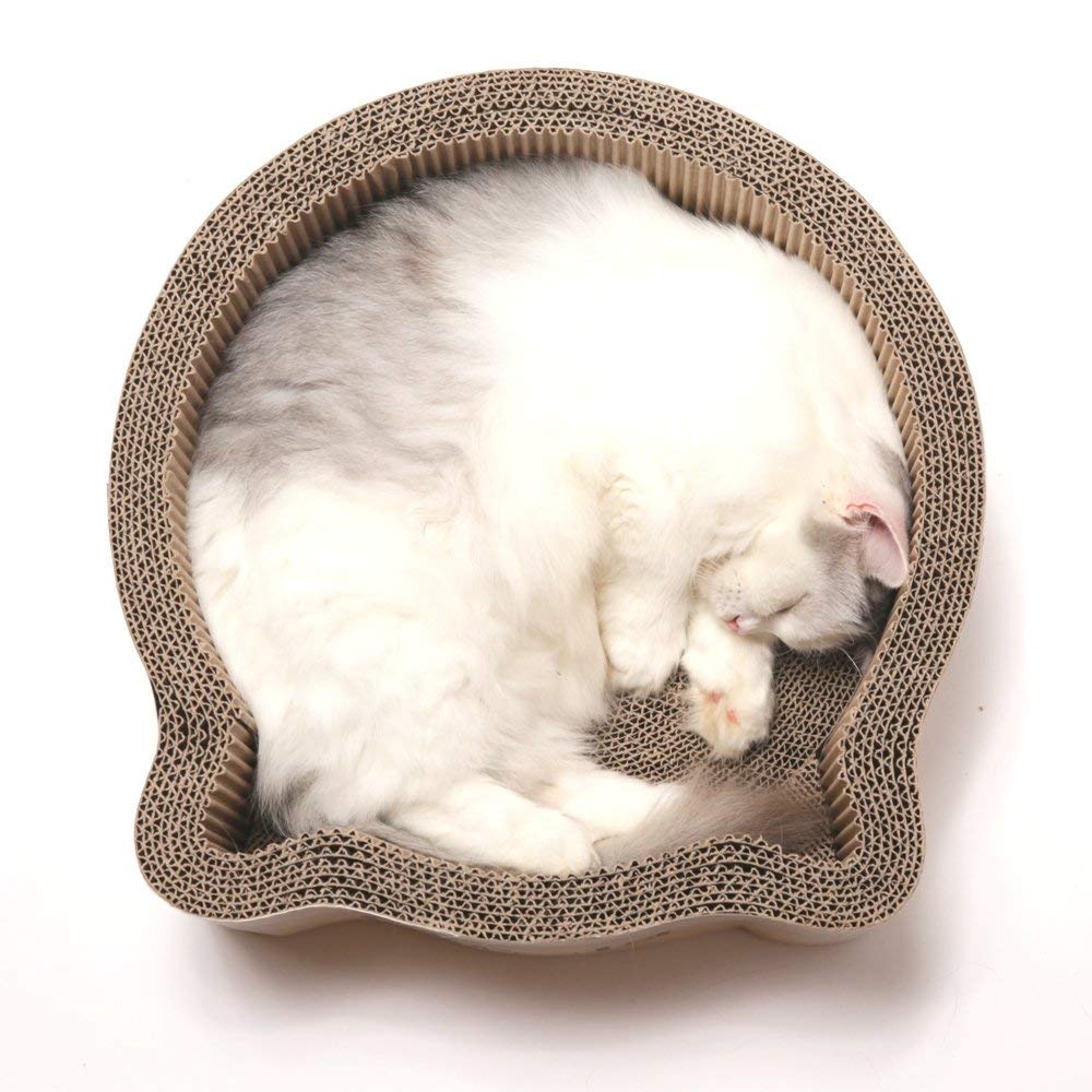 Necoichi Cat-Headed Scratcher Bed (Birch, Regular) - Reversible Cardboard Cat Scratching Board & Lounge Pad for Indoor Cats | Durable & Comfortable Cat Scratcher with Bowl Design - Perfect for Playtime, Napping & Stress Relief