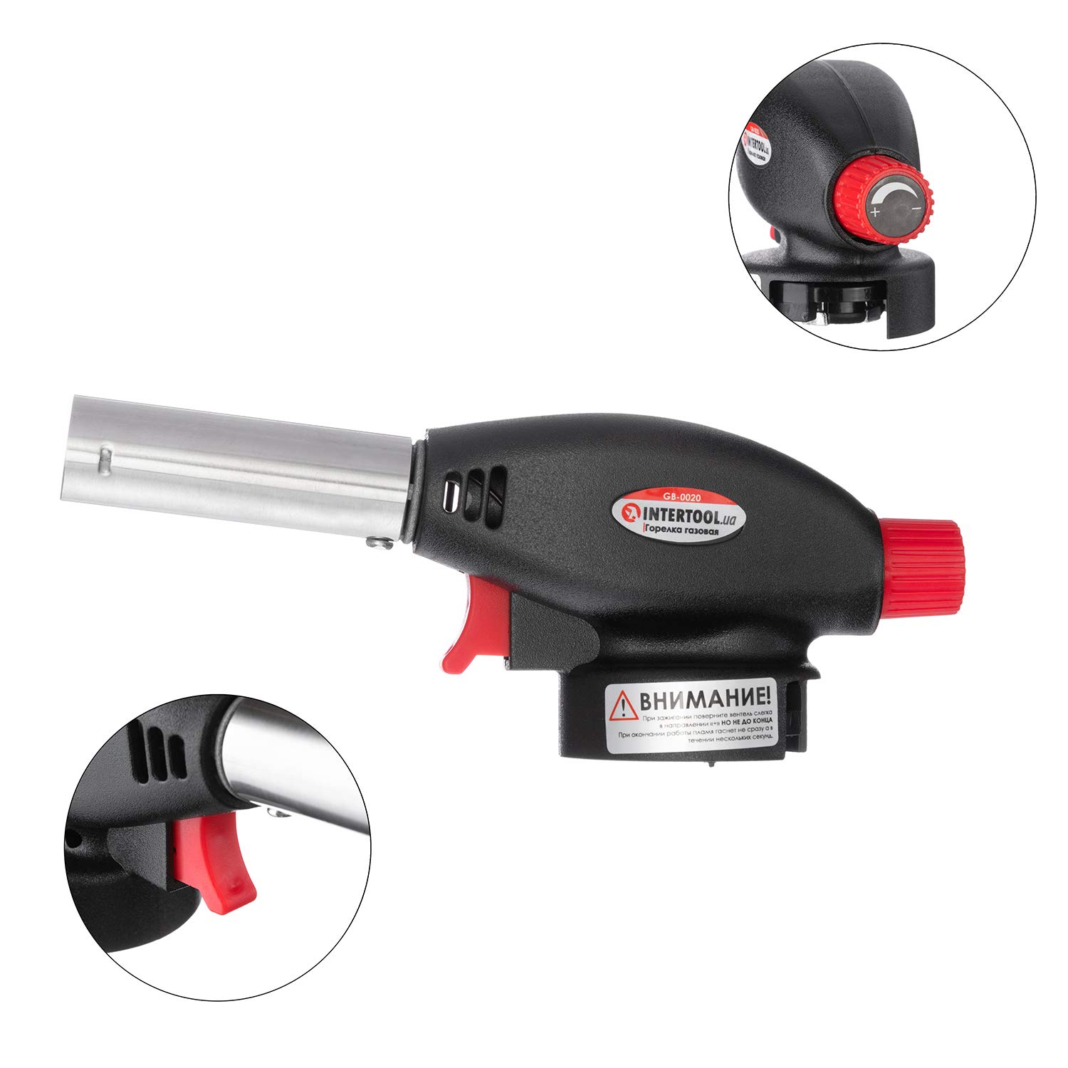 INTERTOOL GB-0020 Professional Gas Torch Burner - High Temperature Butane/Propane Welding Soldering Tool for Jewelry Making, Plumbing, DIY Crafts & Home Repairs