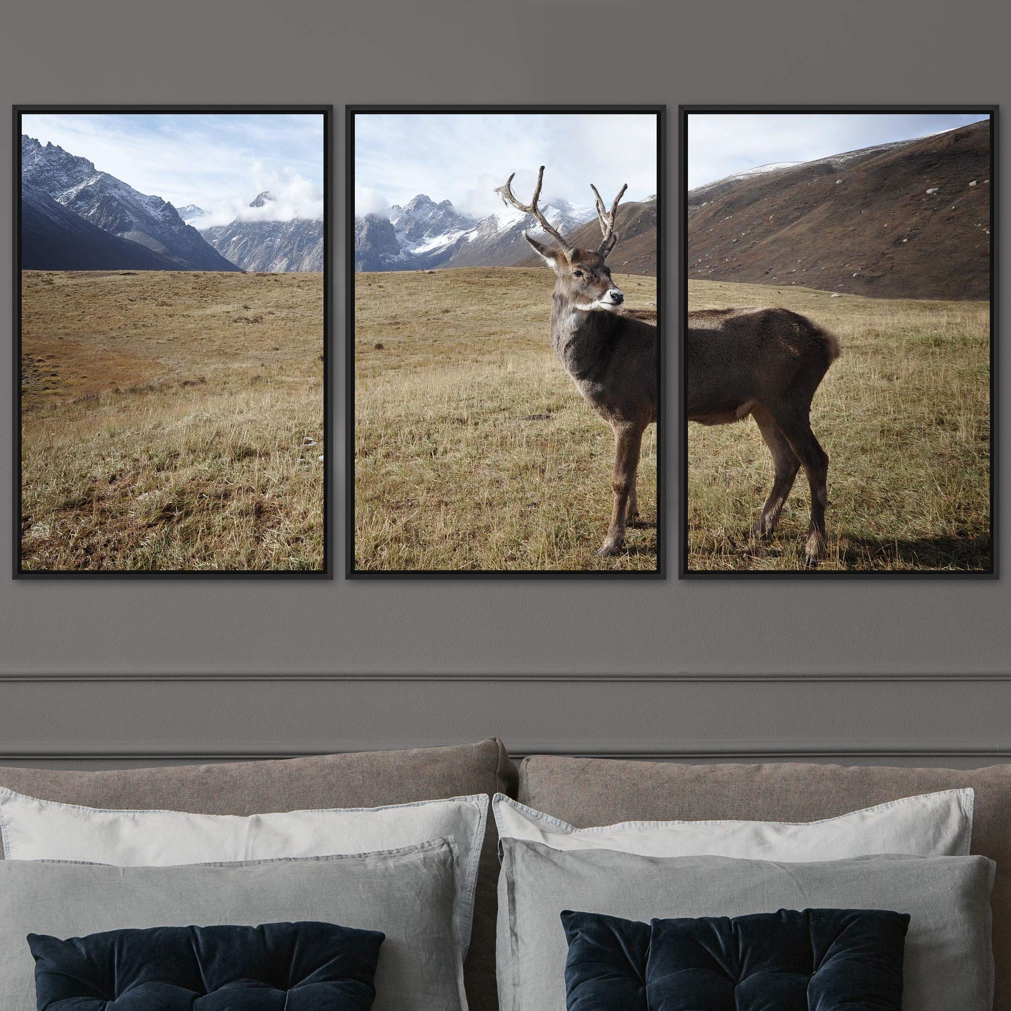 Spiritual Animals Deer Canvas Wall Art - 3 Piece Framed Prints (16