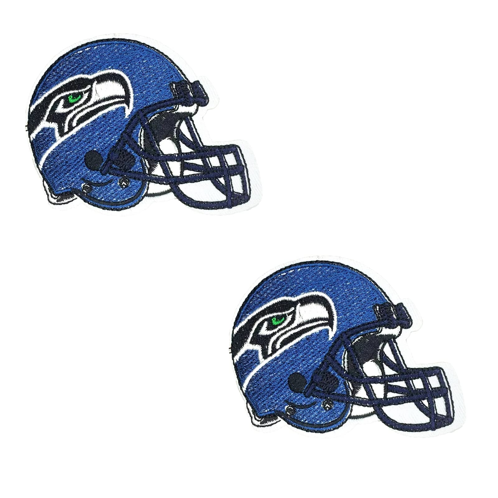 Deokdam 2Pcs Seattle Seahawks NFL Team Helmet Logo Iron-On & Sew-On Embroidered Patch - Perfect for Jackets, Backpacks, Jeans & Clothes - Officially Licensed Football Fan Accessories for Game Day & Tailgating