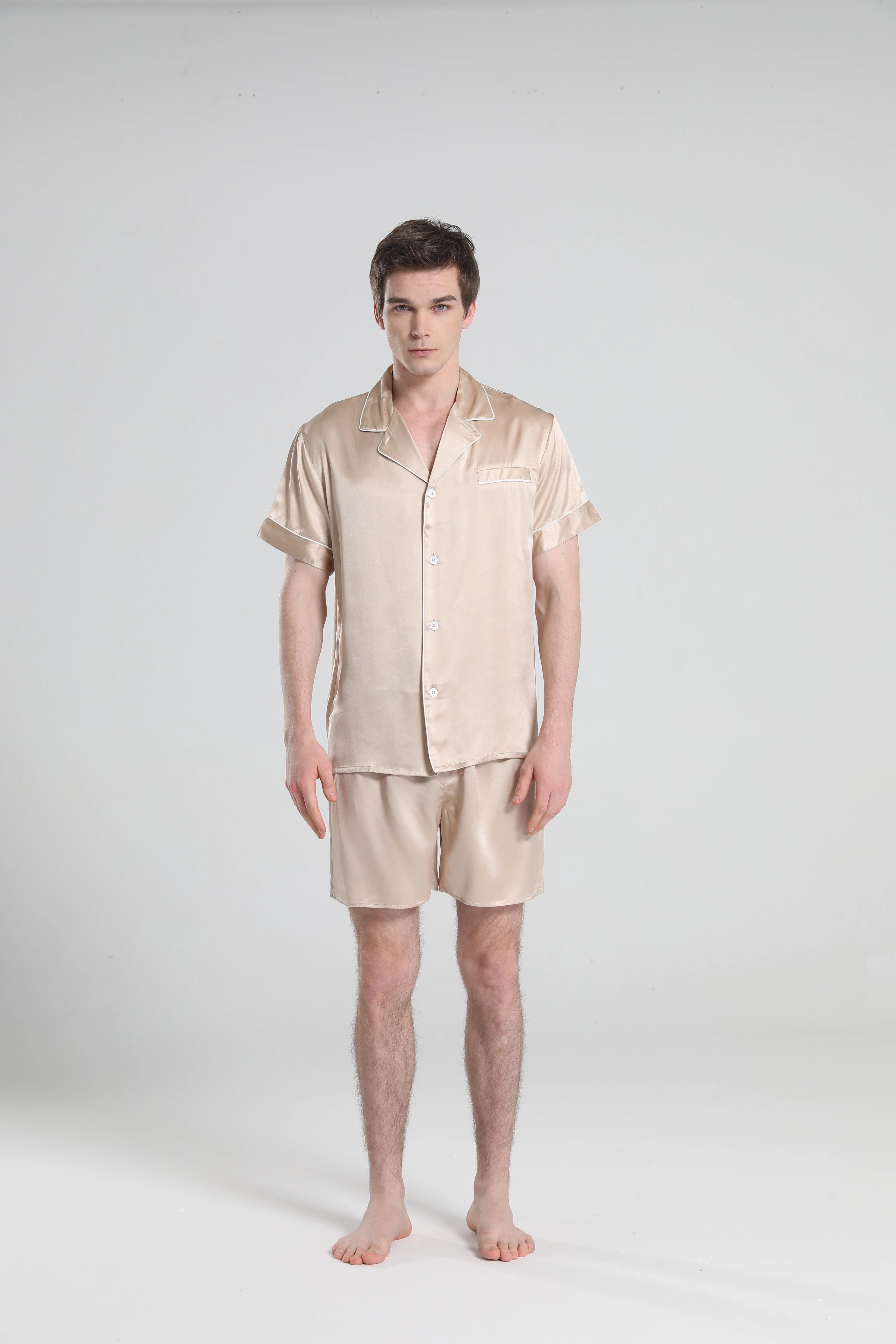 Men's Casual Silk Short Pajama Set - Soft & Breathable Sleepwear for Summer Nights - Perfect for Lounging, Travel & Home Relaxation