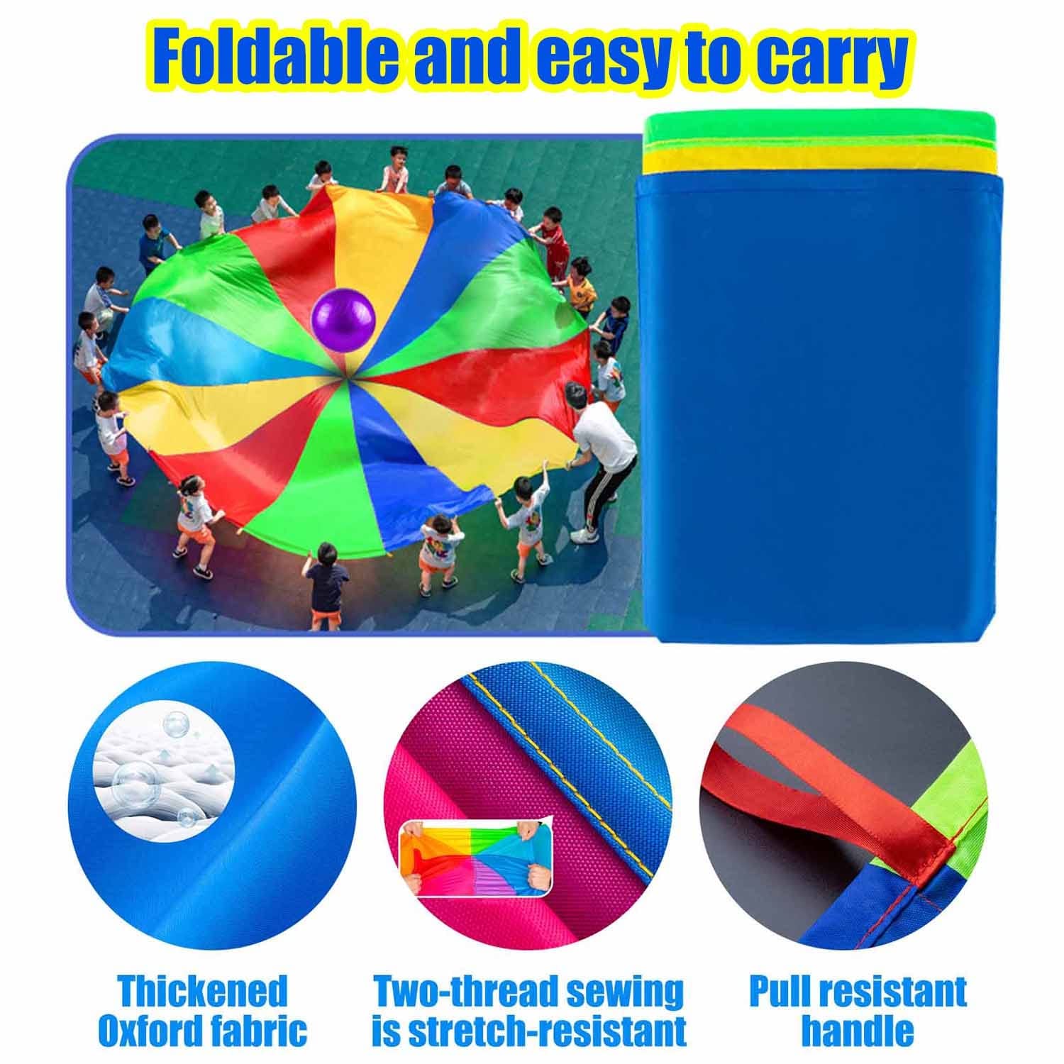 ZMQJEQANBG Kids Play Parachute - 6.5ft Durable Oxford Fabric Parachute for Outdoor Games, Physical Training & Team Activities - Perfect for Birthday Parties, School PE Classes & Backyard Fun