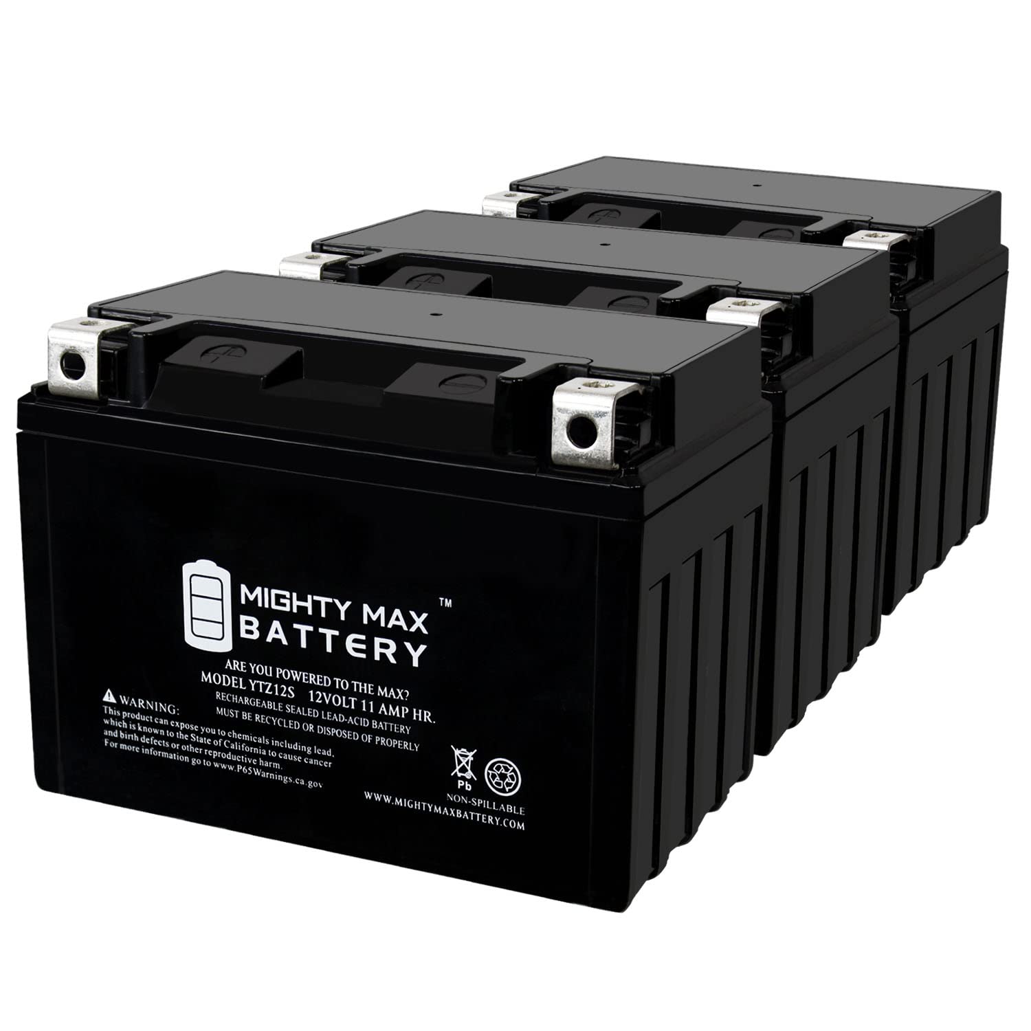 Mighty Max Battery YTZ12S 12V 11Ah Replacement Battery - 3 Pack | Compatible with Fire Power CTZ12S & Other Powersports Vehicles | Perfect for Motorcycles, ATVs, Scooters & Marine Applications