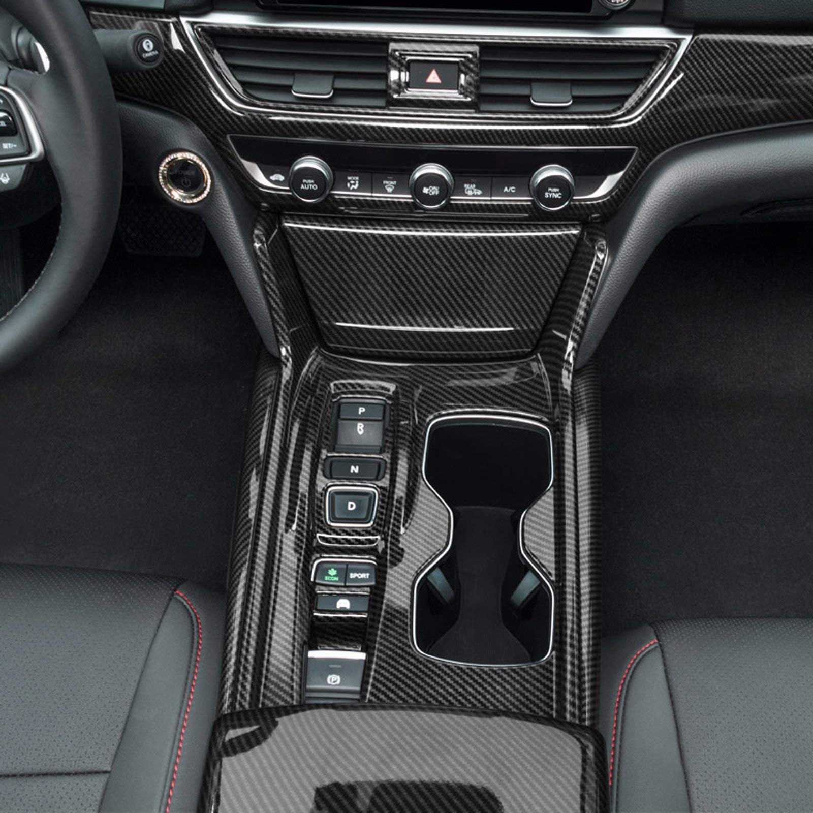 Carbon Fiber Gear Shift Frame Panel & Cup Holder Cover Trim for 2018-2022 Honda Accord 10th Gen (Hybrid) - Interior Console Upgrade Accessory - Perfect for Daily Commute & Road Trips
