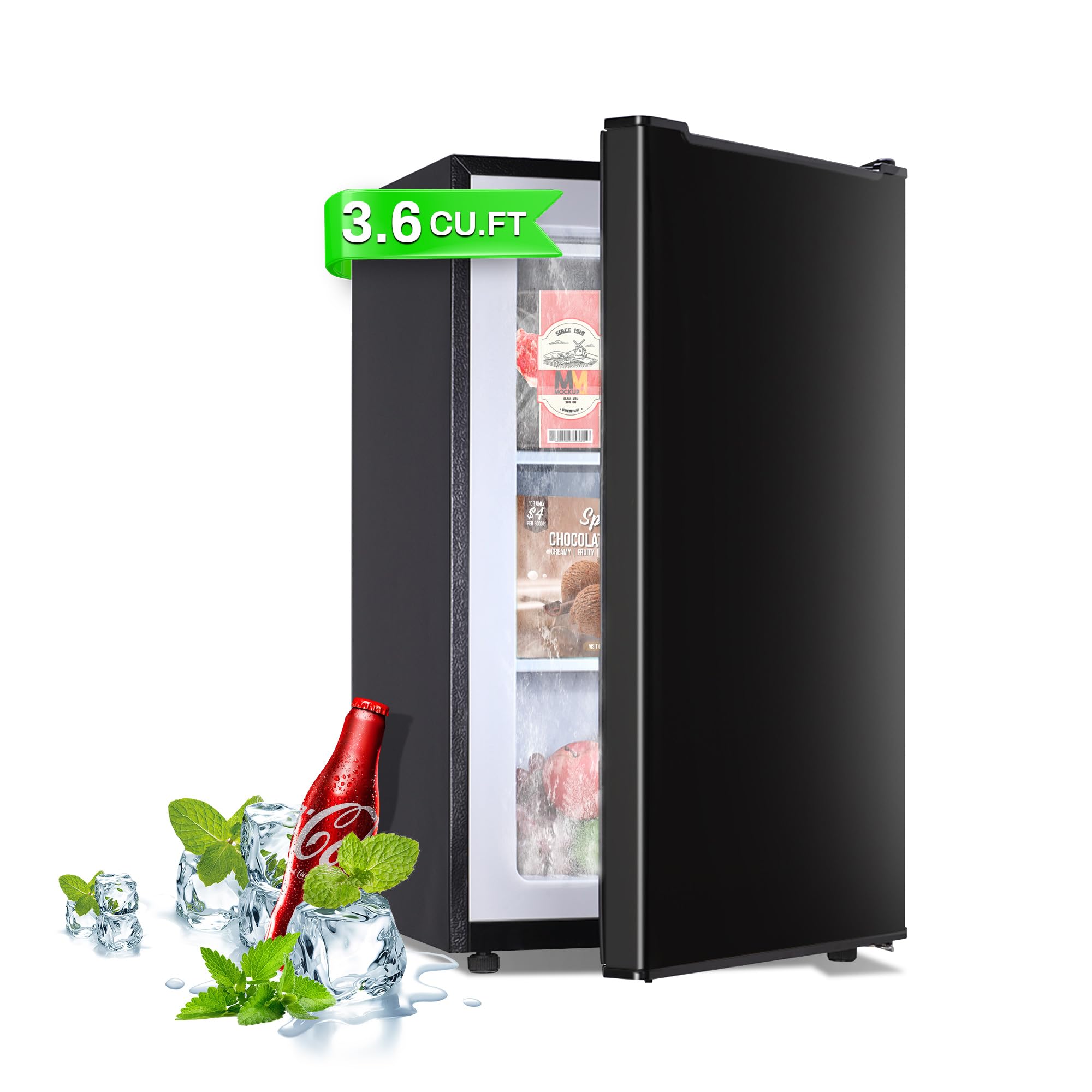 3.6 Cu Ft Upright Freezer - Mini Deep Freezer with Removable Baskets & 3-Temp Settings (-13°F to 23°F), Manual Defrost, Reversible Stainless Steel Door - Perfect for Home, Kitchen, Garage, or Basement Storage (Black)