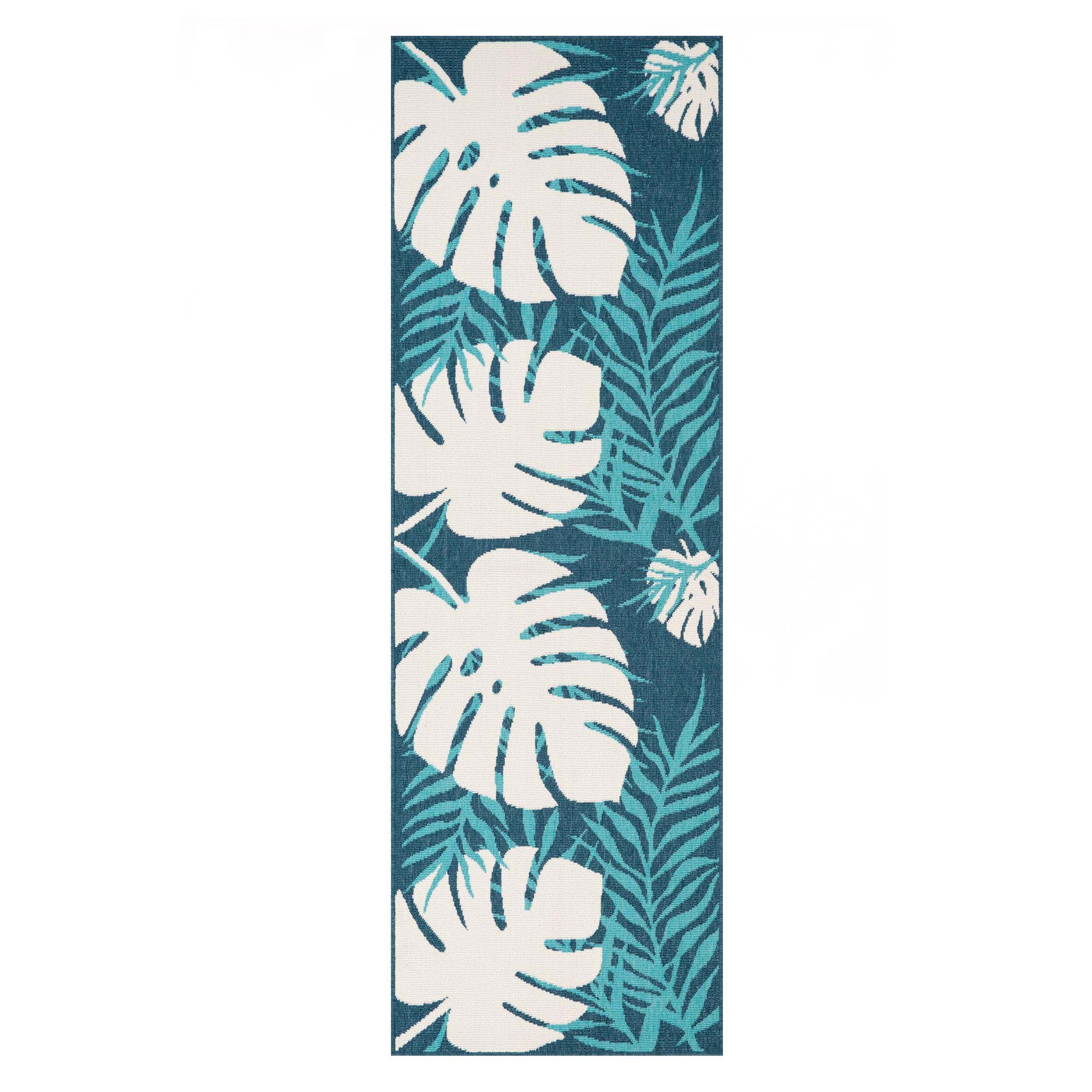 Waikiki Oversized Tropical Leaves Coastal Indoor Outdoor Area Rug - Soft & Durable for Living Room, Bedroom, Patio, Beach House Decor