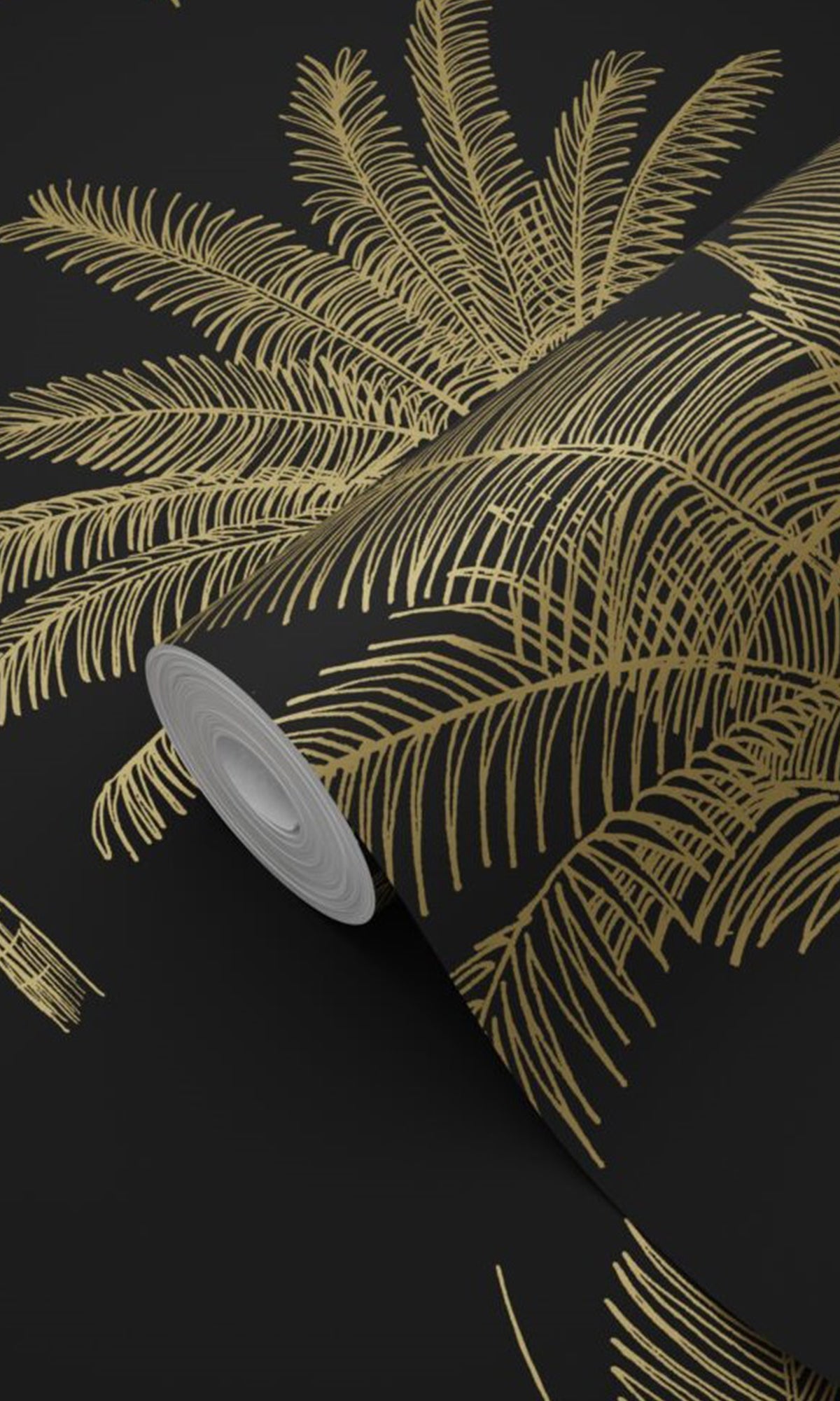 Black and Gold Palm Trees Wallpaper R9385 - Tropical Peel and Stick Wall Mural for Bedroom, Living Room, or Office Decor