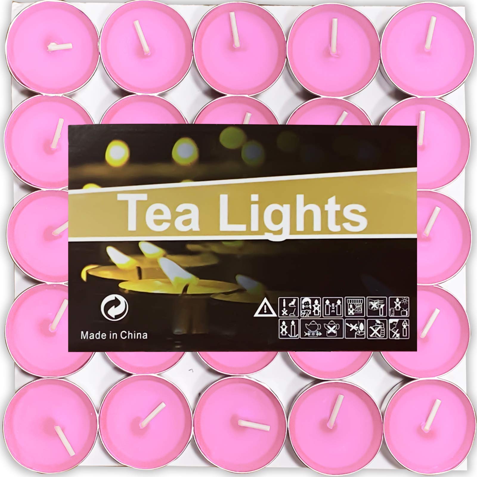 OUO Pink Tea Lights Candles - 50 Pack Smokeless & Dripless for Weddings & Home Decor