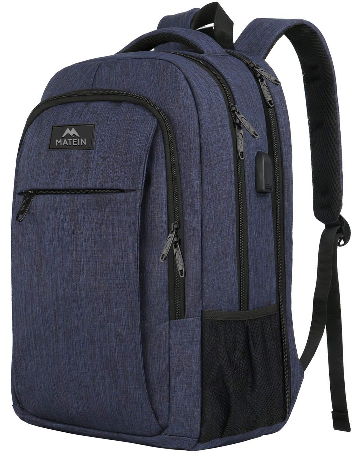 MATEIN Large College Backpack with USB Charging Port - Durable 17 Inch Laptop Backpack for Business & Travel - Water Resistant Computer Bag for Men & Women - Perfect for Work, School & Commuting (Blue)