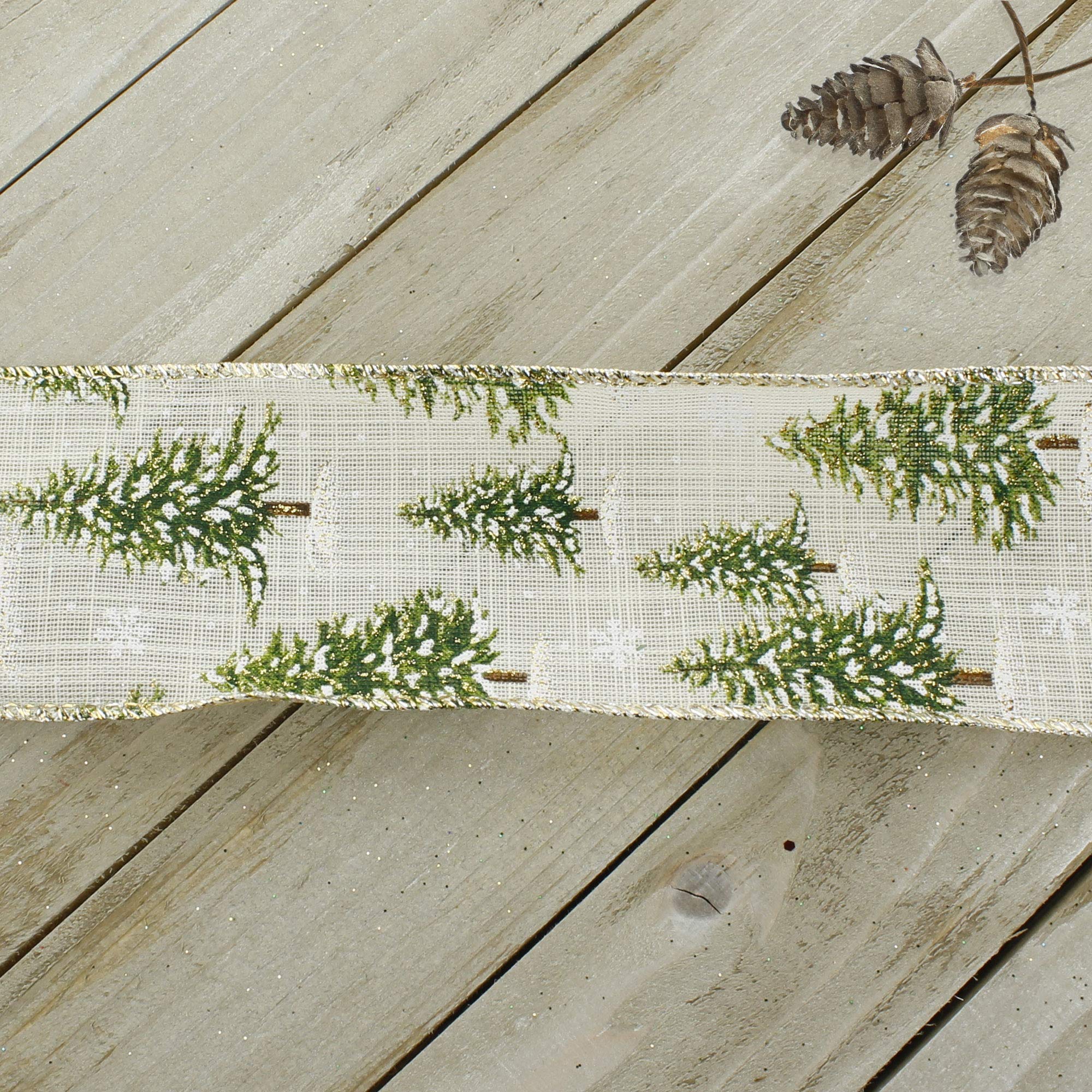 Green Woodland Trees Wired Ribbon - 2.5 Inch x 25 Yards Christmas Decorative Ribbon for Gift Wrapping, Tree Trimming & Holiday Crafts