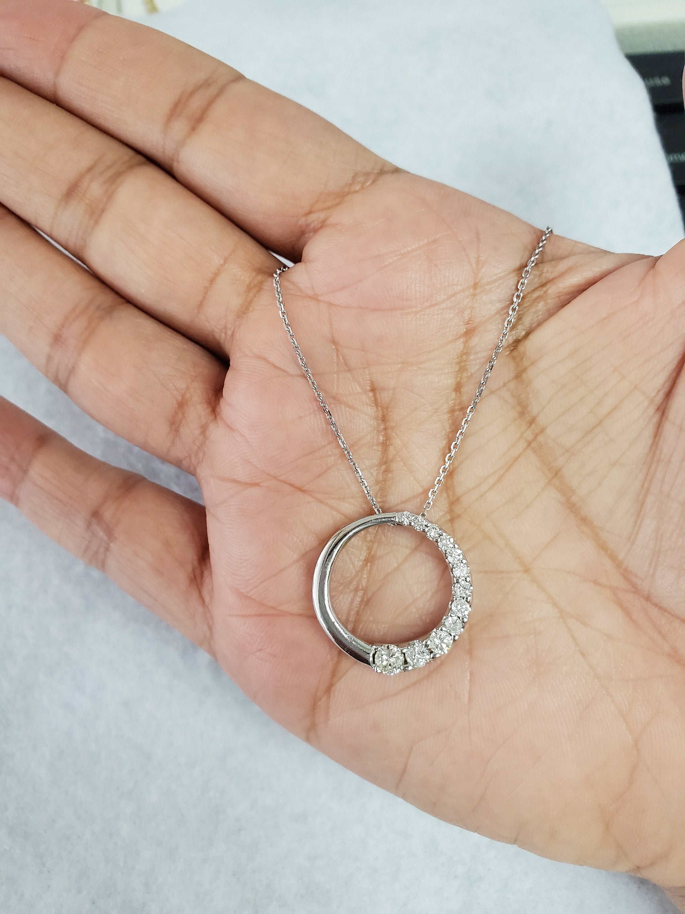 Journey Circle Diamond Pendant Necklace .90cttw 14k White Gold - Perfect for Anniversary Gifts & Special Occasions