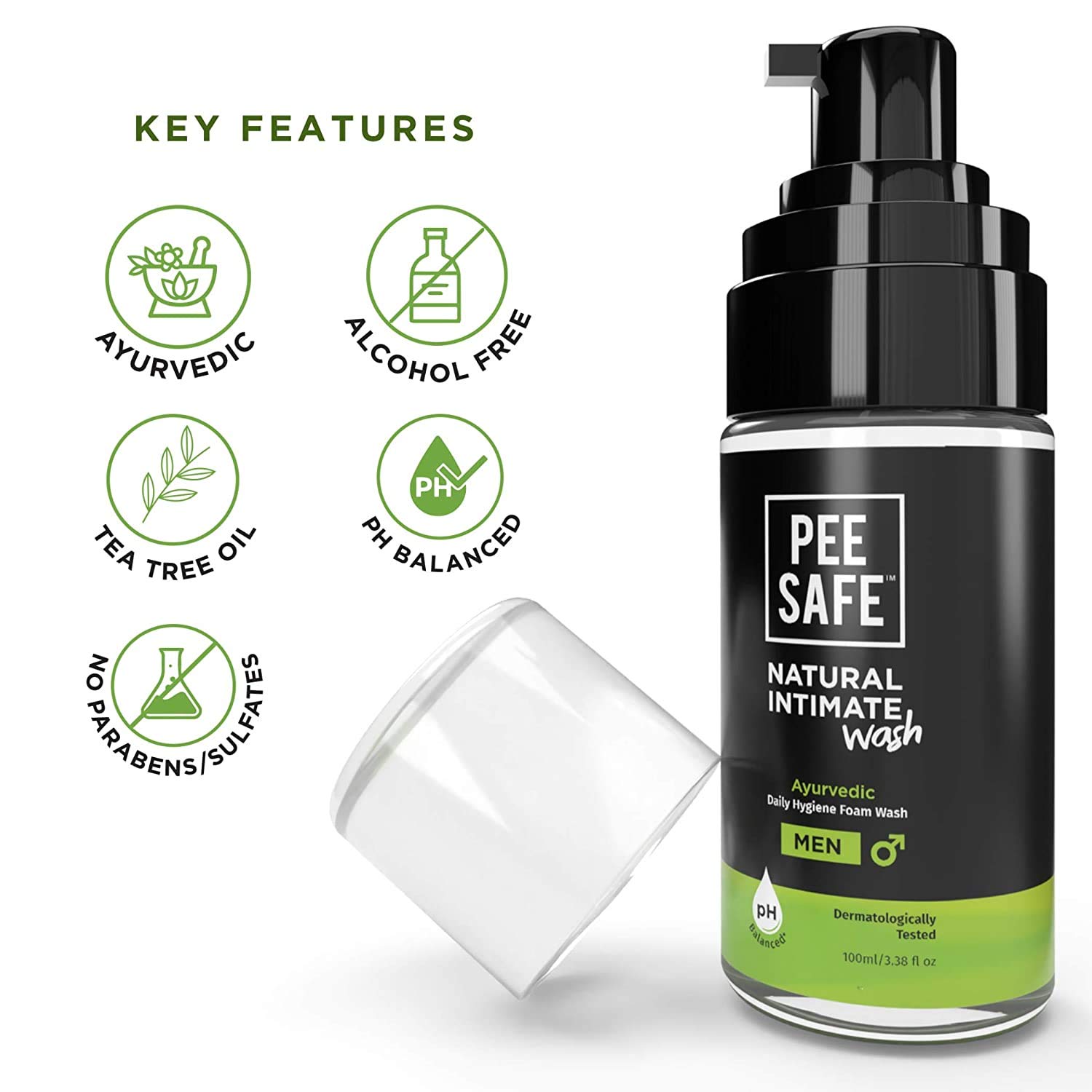 Kalyani Pee Safe Natural Intimate Wash for Men with Ayurvedic Extracts - 100ml | pH Balanced Gentle Cleanser for Daily Hygiene & Comfort | Ideal for Sensitive Skin & Post-Workout Care