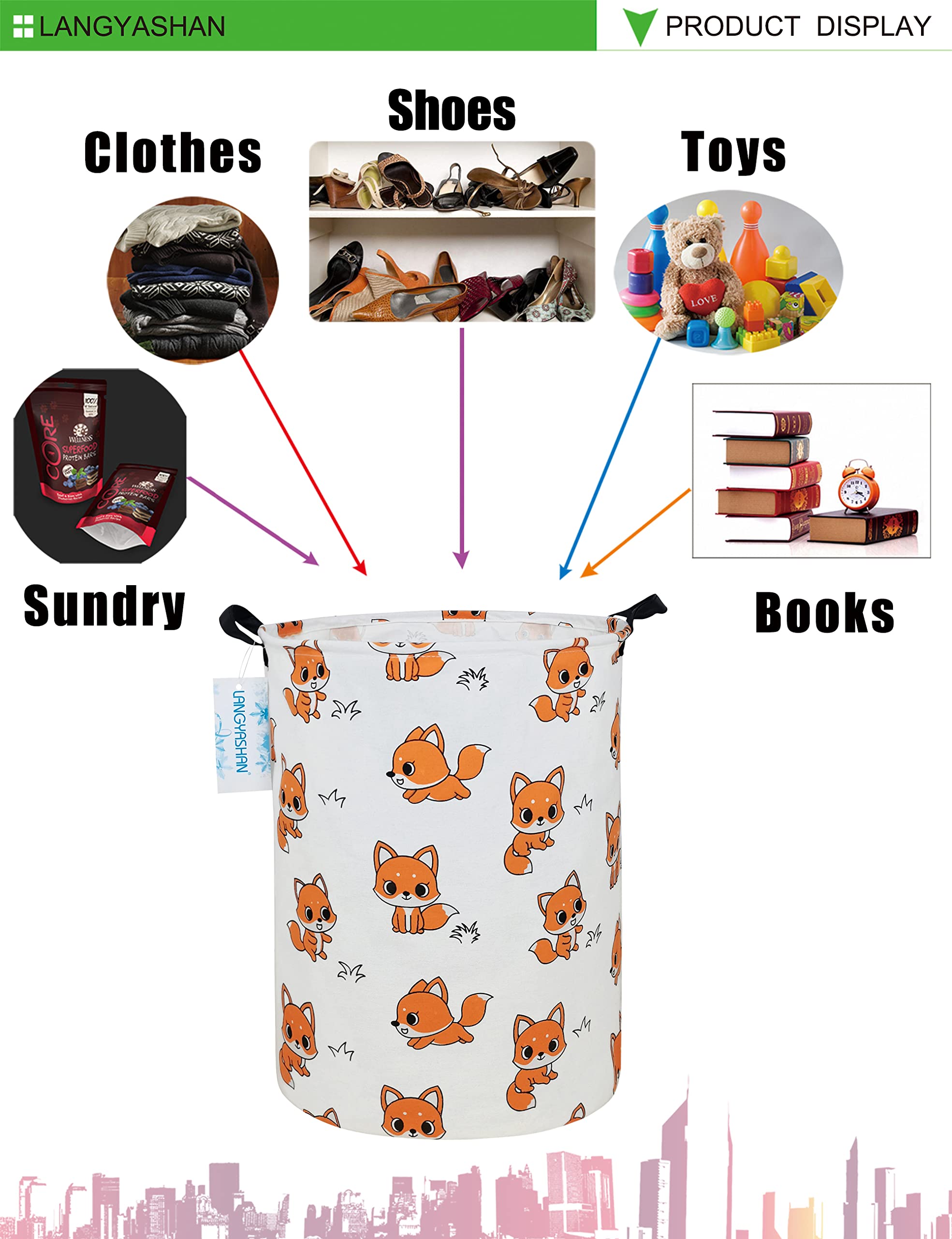 Collapsible Canvas Laundry Basket with Fox Design - Foldable Storage Organizer for Clothes, Toys, and Gifts | Perfect for Nursery, Bedroom, and Kids Room Organization