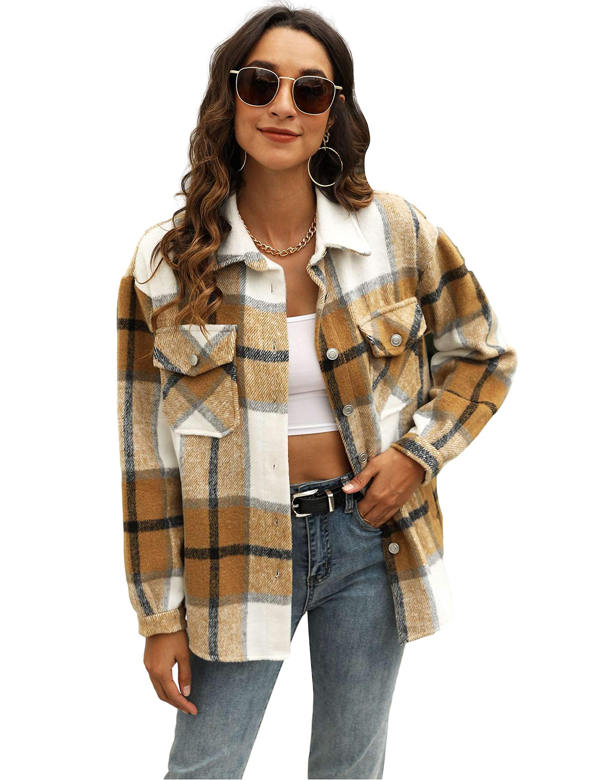 UANEO Women's Plaid Shacket - Button Down Wool Blend Flannel Shirt Jacket for Fall & Winter | Cozy Layering for Outdoor Activities, Work & Casual Wear