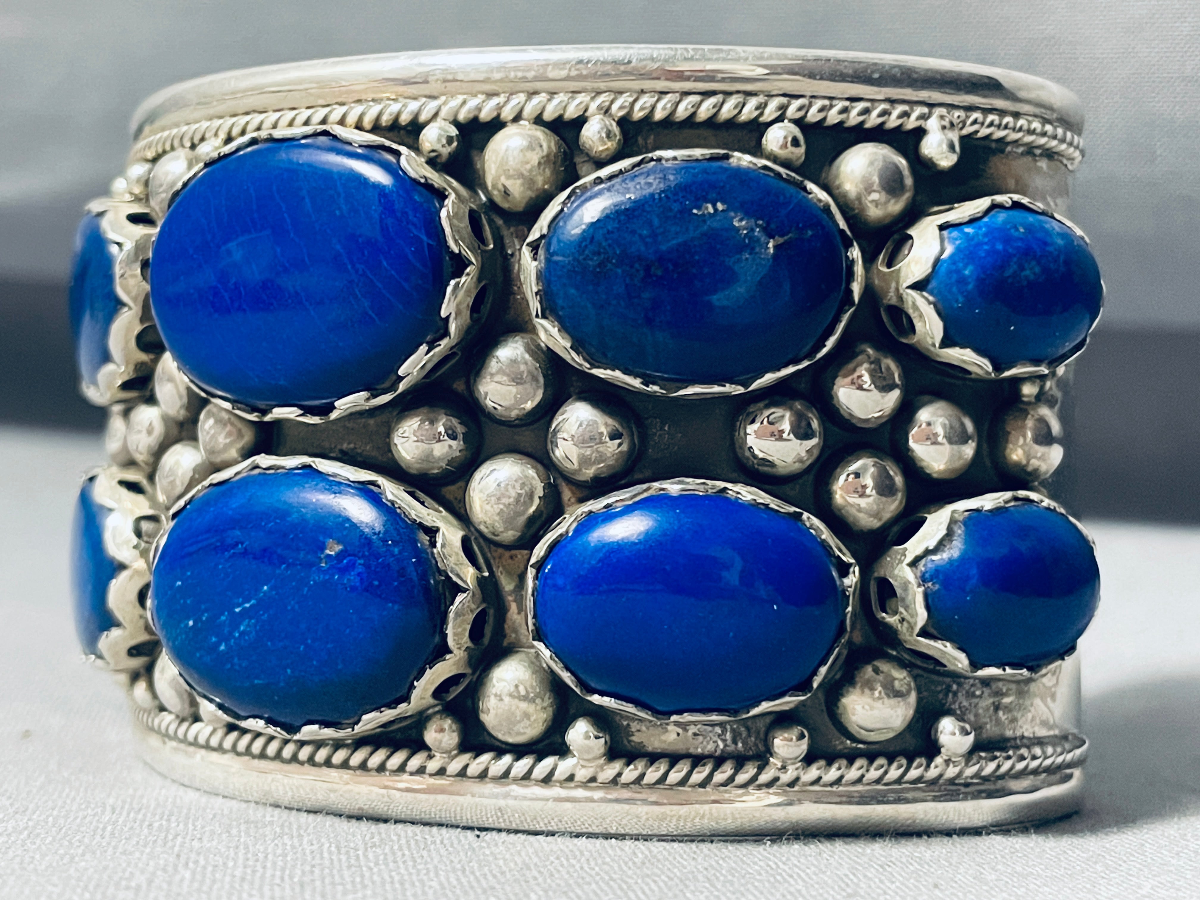125 Grams Massive Vintage Sterling Silver Lapis Bracelet - Handmade Blue Lapis Lazuli Beaded Jewelry for Women, Boho Chic Statement Piece (Perfect for Weddings, Parties & Spiritual Healing)