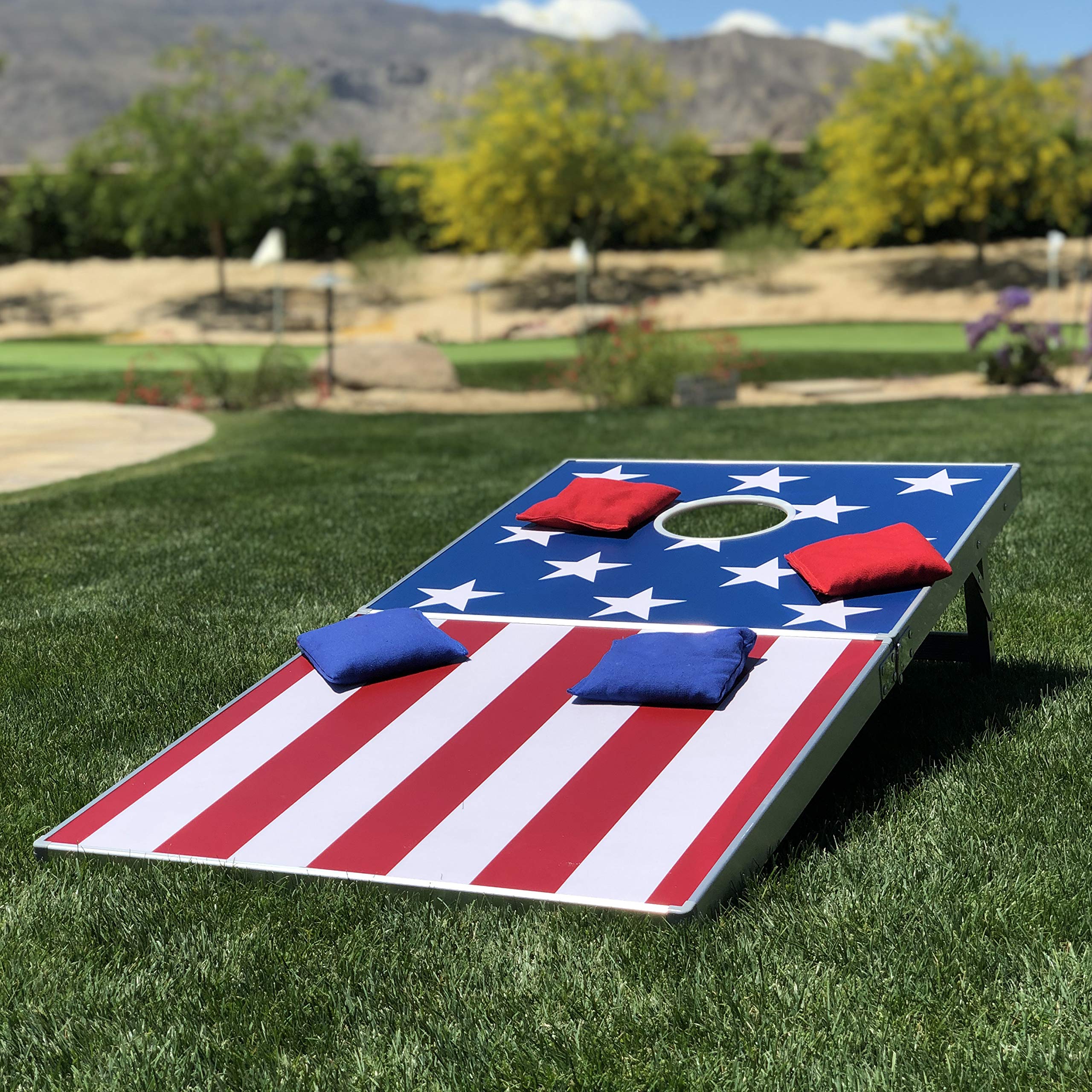 GoSports 4x2 ft Aluminum Cornhole Game Set with LED Lights or Standard - 2 Foldable Regulation Boards, 8 Bean Bags & Rules - Perfect for Backyard Parties, Tailgating & Outdoor Events
