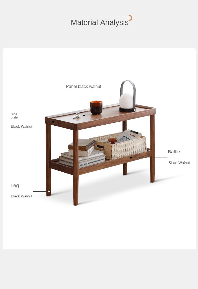 Solid Black Walnut Wood Side Table with Double Layer Storage Shelf - Nightstand, Living Room Accent Table, Bedroom End Table for Home Decor