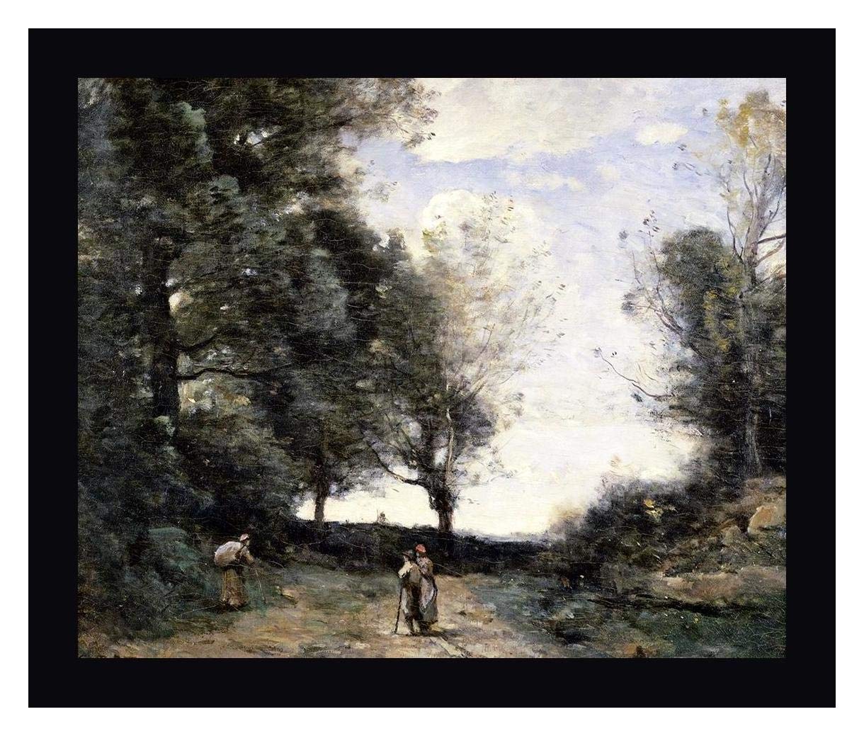 Along the Path by Jean-Baptiste-Camille Corot - 25x30 Inch Framed Canvas Art Print with Black Frame - Ready to Hang Wall Decor for Living Room, Bedroom & Office