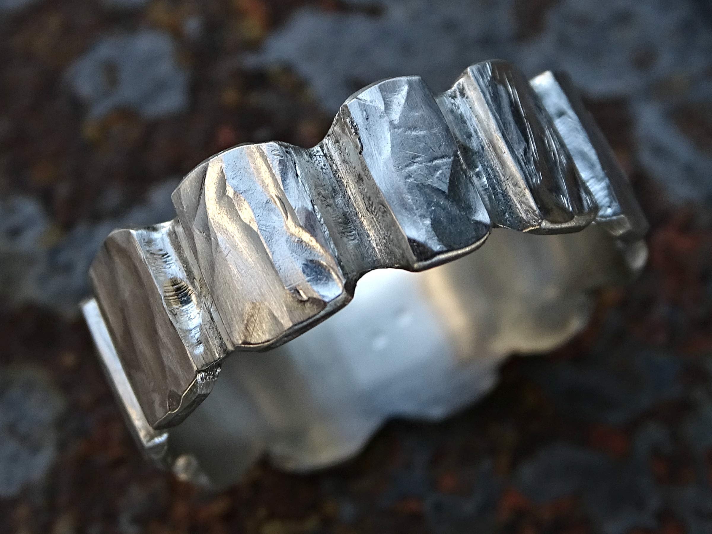 Rugged Silver Viking Wedding Band for Men - Handcrafted Carved Forged Ring, Durable Mens Silver Ring, Perfect Gift for Him - Ideal for Outdoor Adventures and Everyday Wear