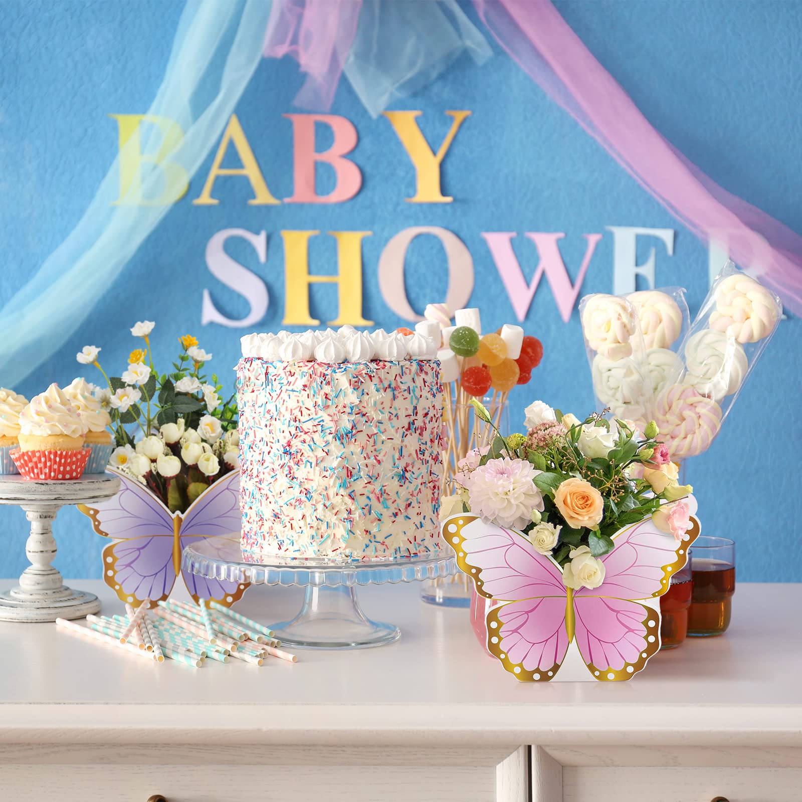 Fuutreo 6 Pcs Butterfly Centerpieces for Baby Shower, Birthday Party, Tea Party, Wedding Décor – Elegant Butterfly Table Decorations & Themed Party Supplies – Perfect for Baby Showers, Bridal Showers, and Spring Celebrations