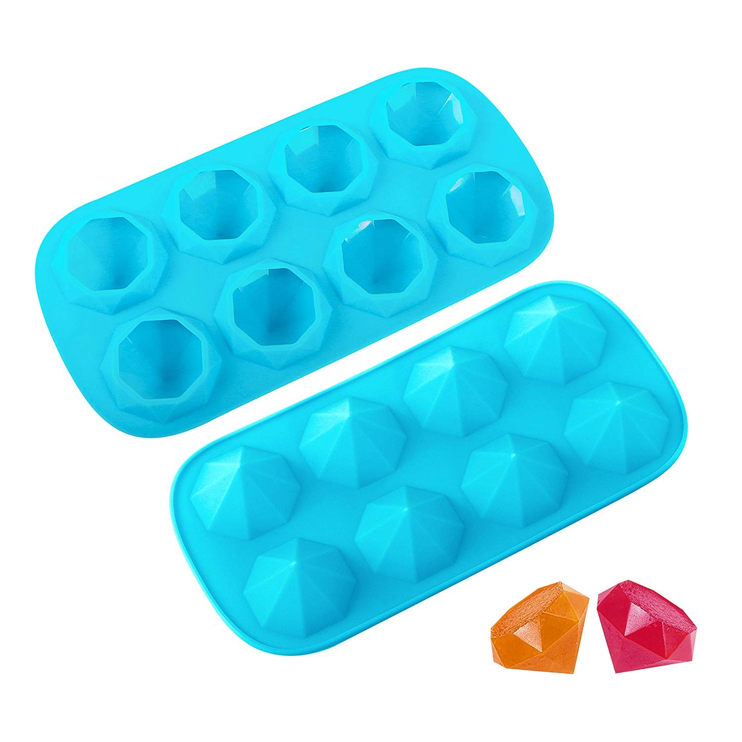Webake 2 Pack Silicone Ice Cube Trays - Diamond Shape 8 Cavity Reusable Ice Molds for Cocktails, Wax, Resin, Chocolate & Candy Making - Perfect for Home Bars, DIY Crafts & Party Drinks