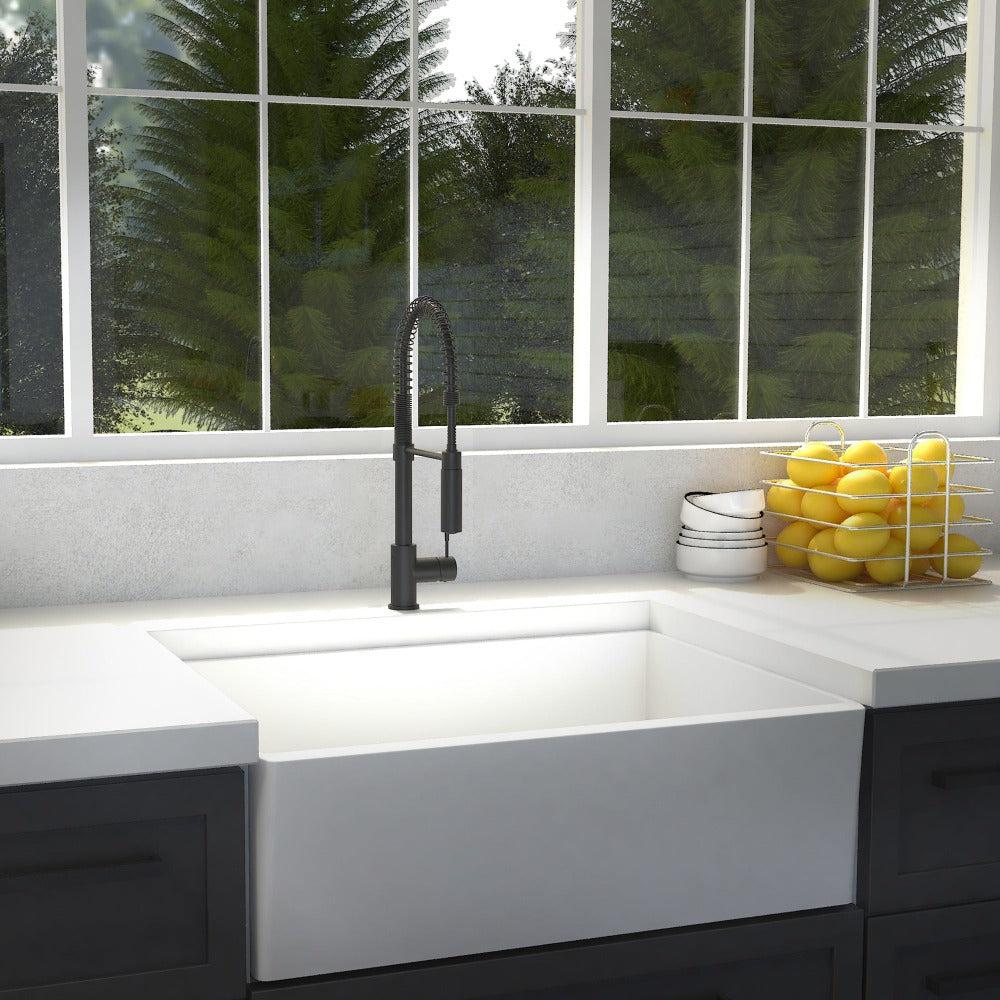 ZLINE Sierra Matte Black Pull Down Spring Single Handle Kitchen Faucet - Modern Sink Faucet for Home & Restaurant Use (SRA KF MB)