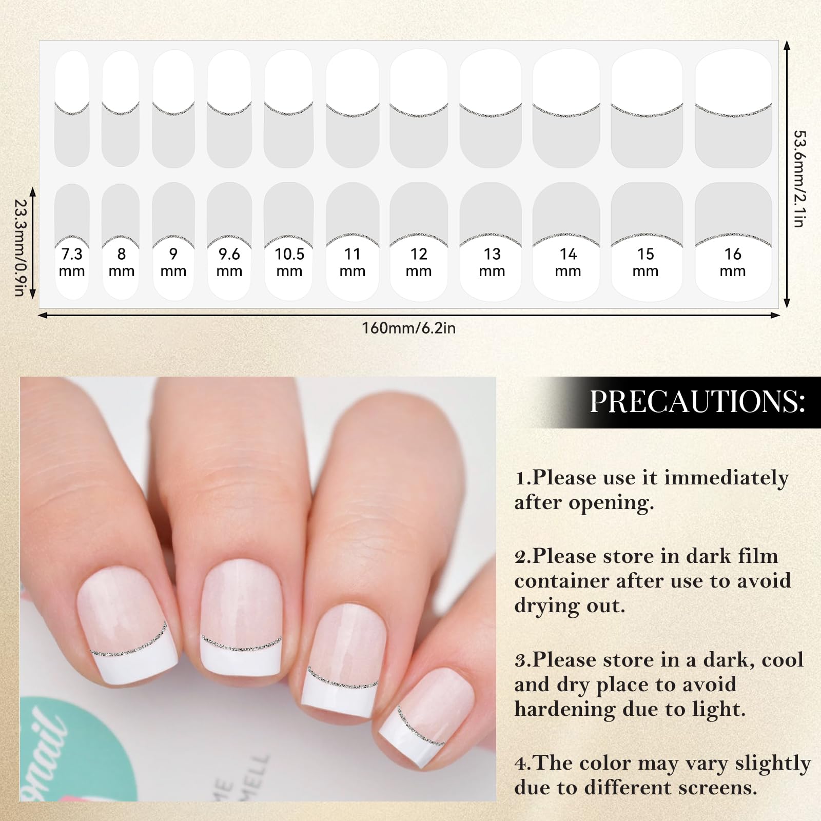 20 Pcs Semi Cured Gel Nail Strips French White Tip with Clear Base - DIY UV Gel Nail Stickers for Home & Salon Manicure - Perfect for Nail Art, Parties, Weddings & Everyday Wear