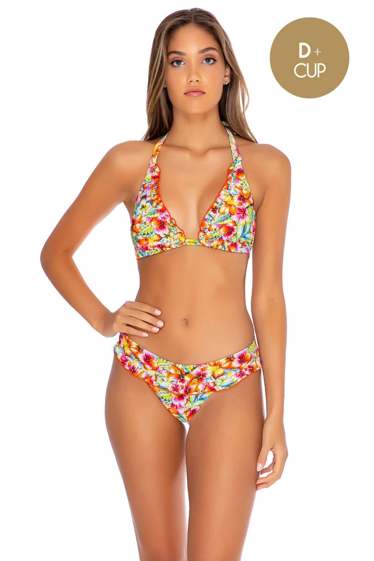 Luli Fama Wild Flower Triangle Halter Top Bikini - Women's Floral Print Swimwear for Beach, Pool & Vacation