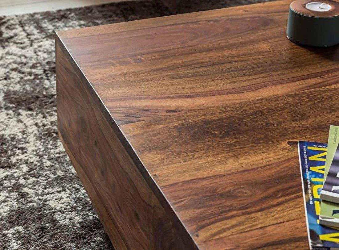 Gfine Sheesham Wood Coffee Table 85x85x30cm - Modern Square Living Room Furniture for Home Decor & Small Space