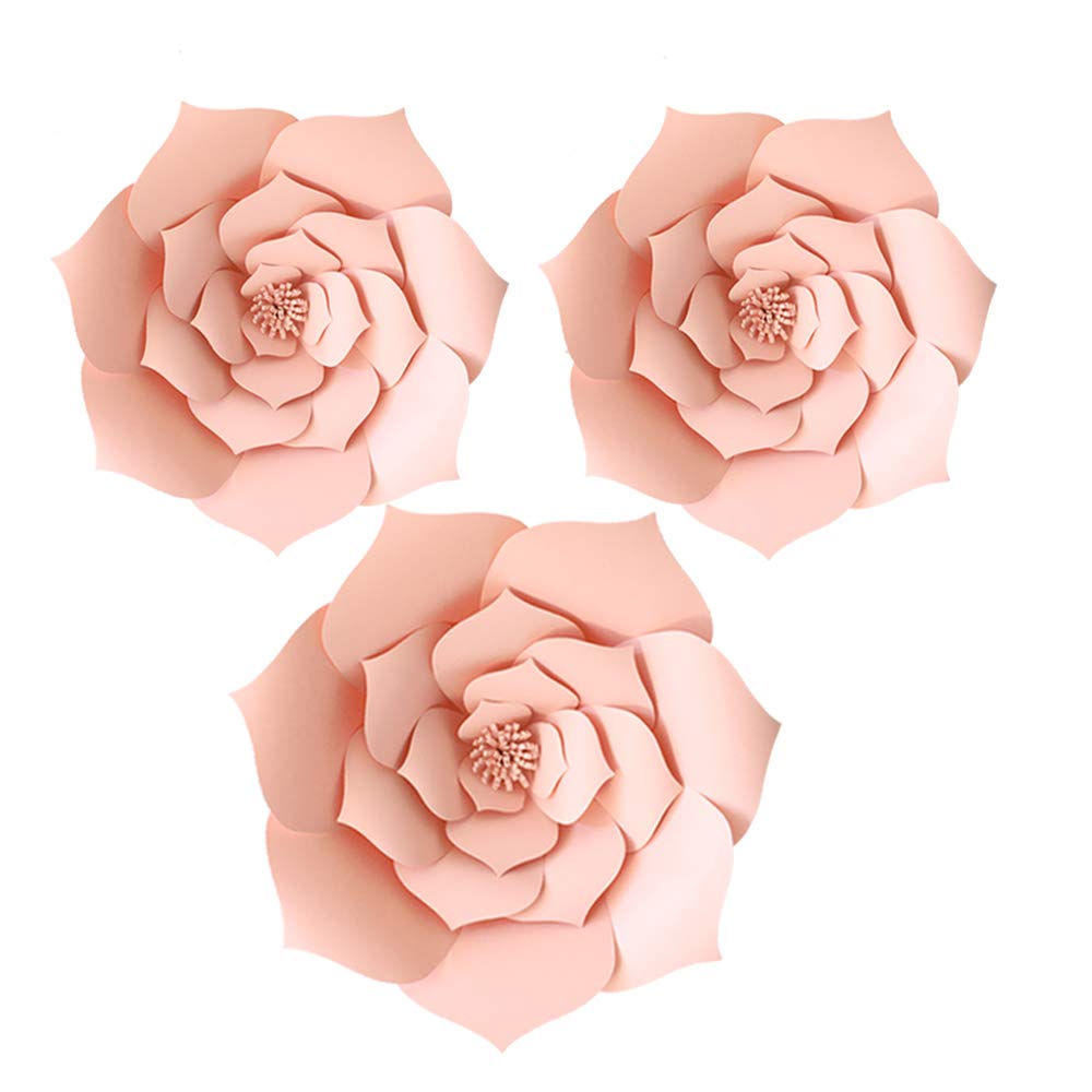 3D Giant Paper Flower Decorations for Wedding Backdrop, Bridal Shower, Baby Shower, Nursery Wall & Home Decor - DIY Handcrafted Party Flowers in Pink (3pcs, 8in & 12in) | Perfect for Wedding Centerpieces, Birthday Party Decor, and Wall Art