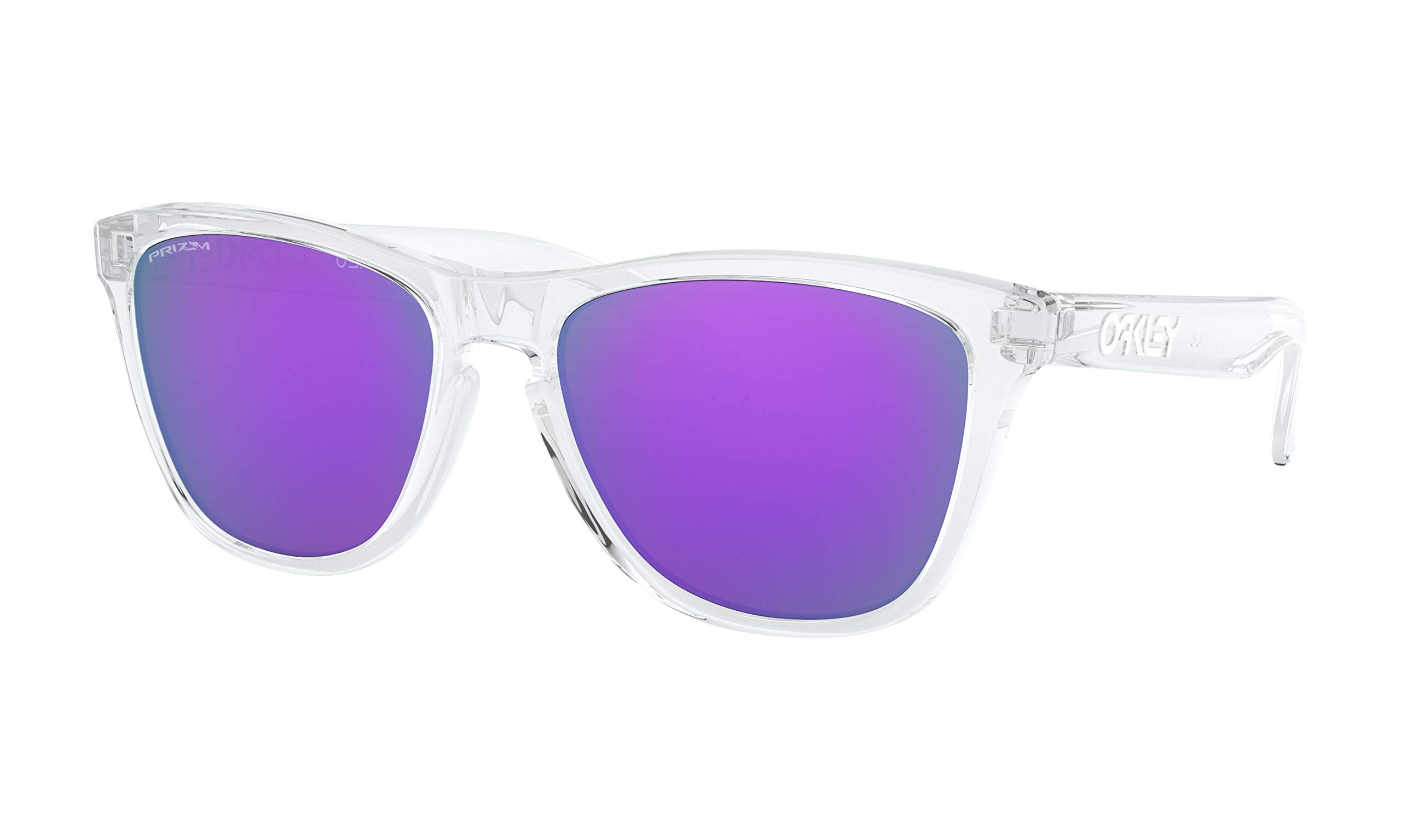 Oakley Frogskins Polarized Sunglasses - Polished Clear Frame with Prizm Violet Lens + Free Sticker | UV Protection for Outdoor Sports & Casual Wear