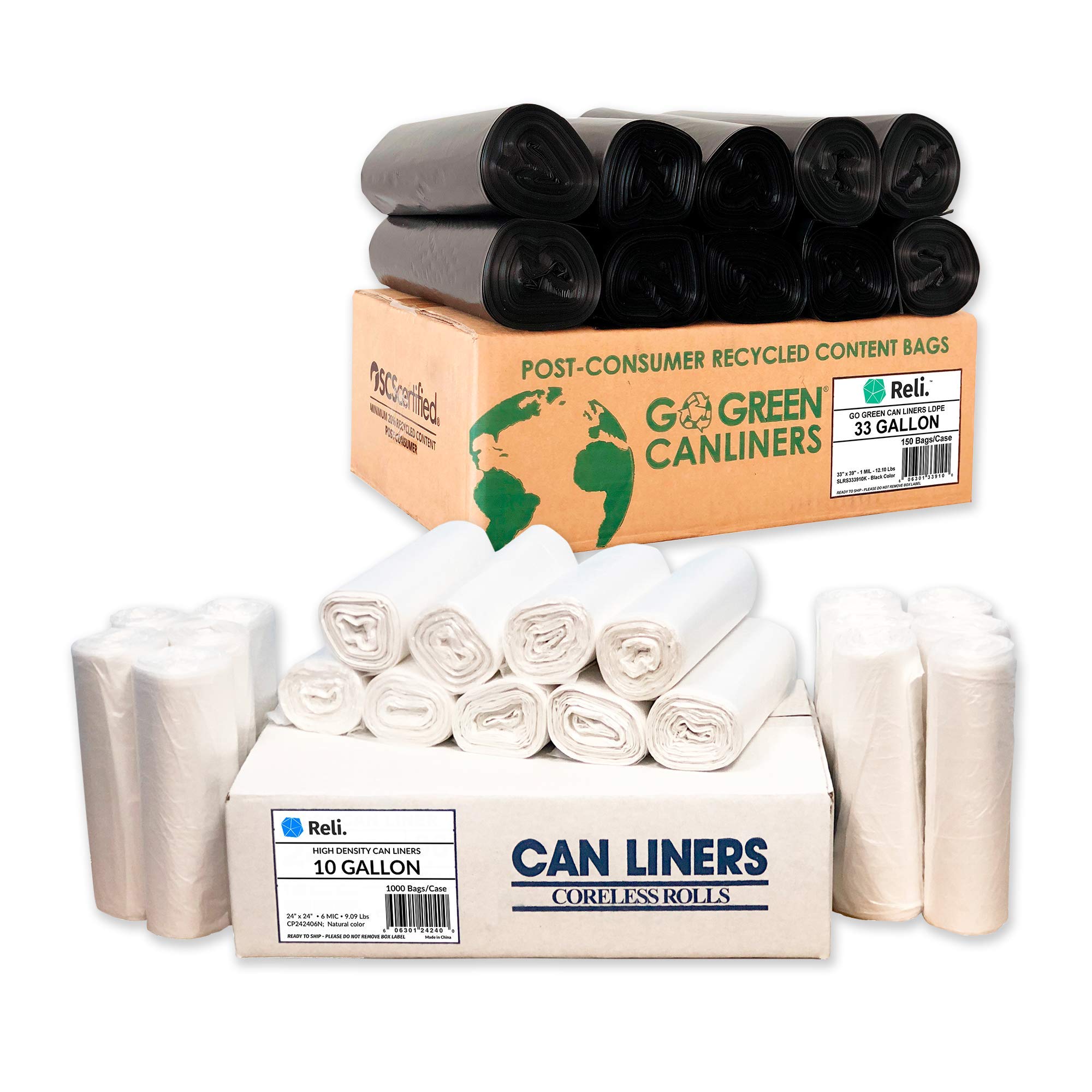 Heavy Duty 6-10 Gallon & 33 Gallon Trash Bags Combo Pack (1000+150 Count) - Extra Thick, Leak Proof, Tear Resistant for Kitchen, Office, and Outdoor Use