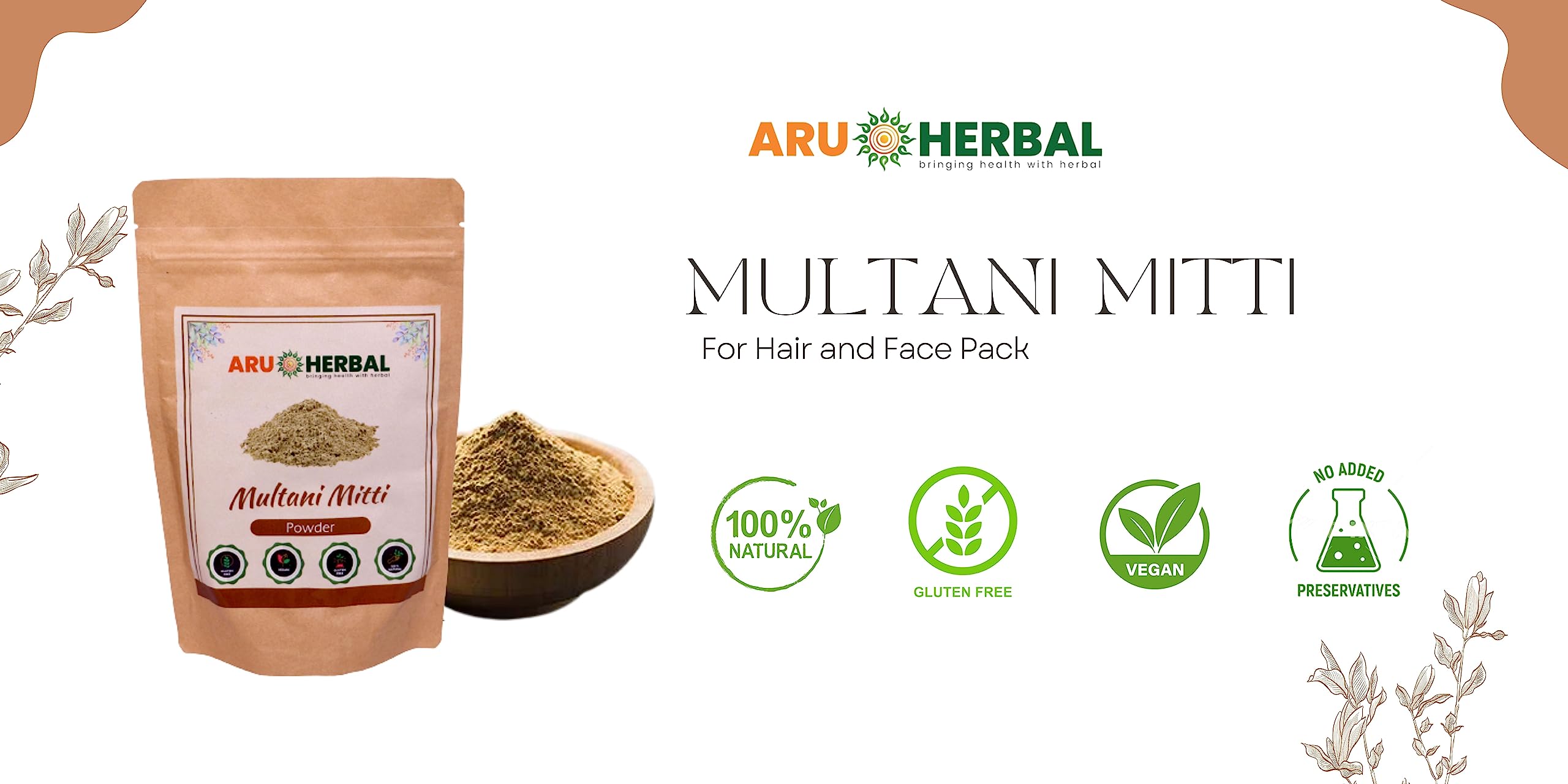Organic Multani Mitti Clay Pack for Hair & Skin Care - Glowing Complexion, Blackhead Removal, Anti-Aging, Pimple Detox, Dark Spot Reduction - Face Wash, Mask & Soap Powder | 175g | Perfect for Spa, Home Beauty & Ayurvedic Skincare Routines
