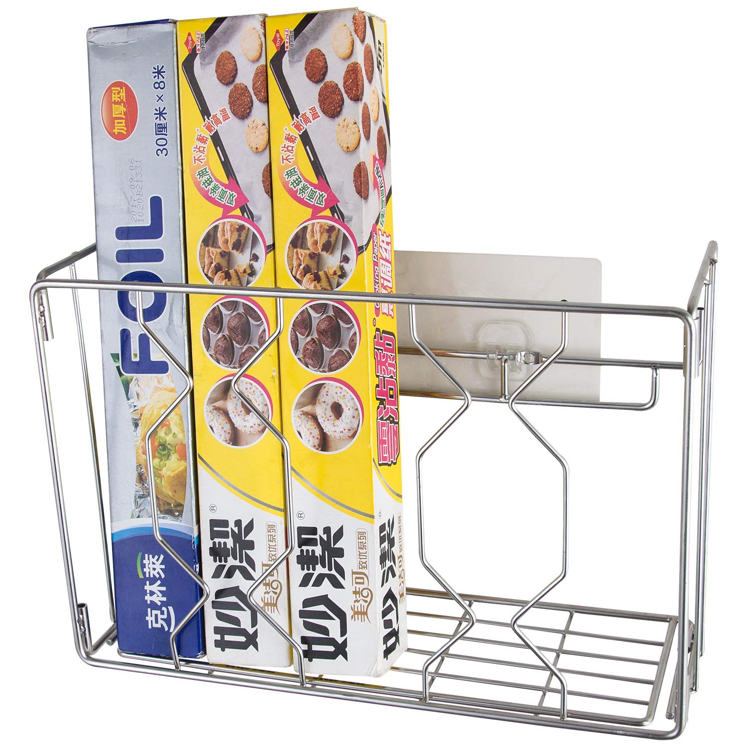 Stainless Steel Wall Mount Kitchen Wrap Organizer Rack - Space Saving Under Cabinet Storage for Foil, Plastic Wrap & Parchment Paper - Perfect for Pantry, Kitchen Cabinet or RV Organization