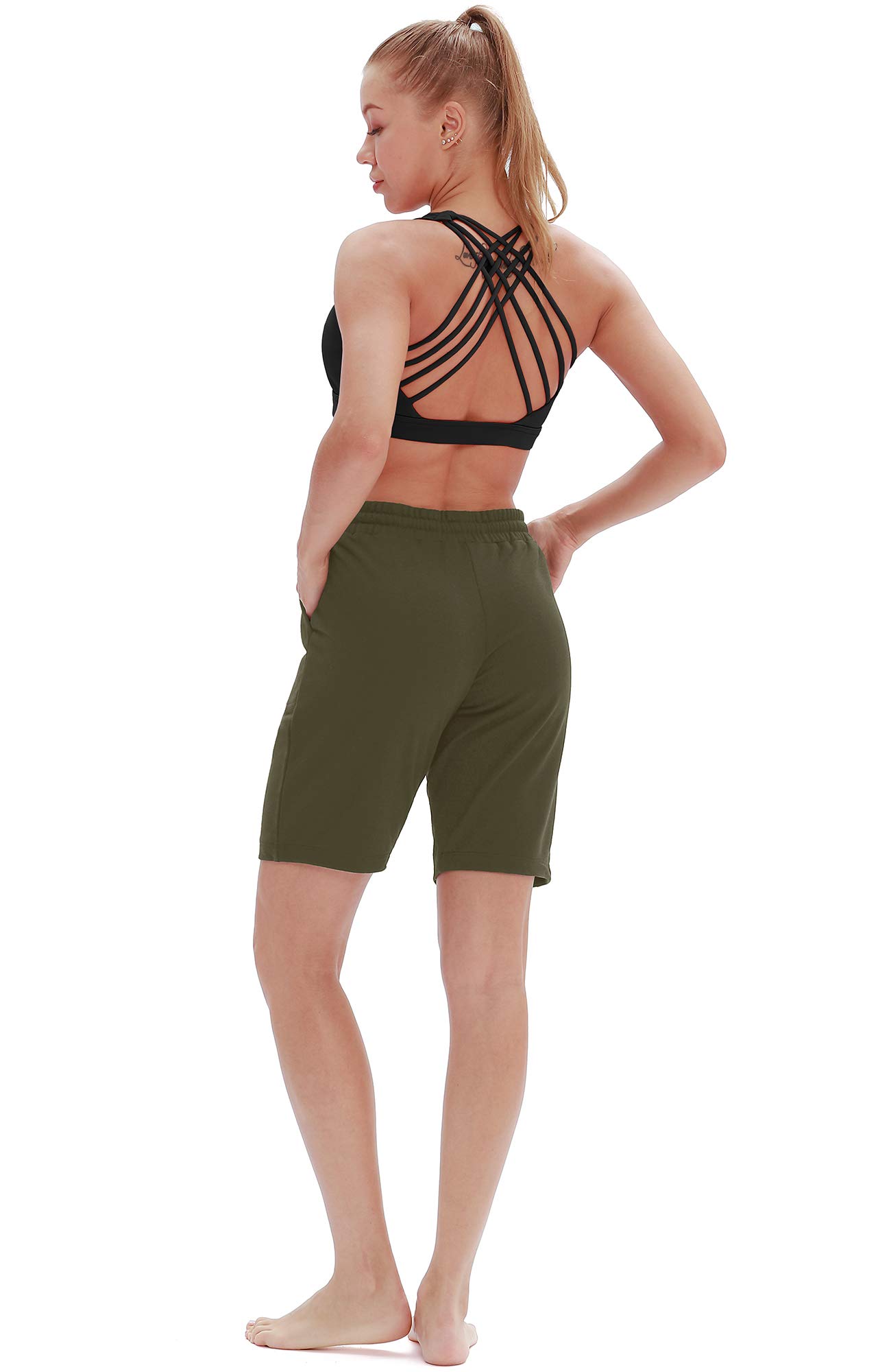 ICYzone Women's Athletic Running Yoga Shorts - High Waist Workout Active Lounge Bermuda Shorts with Pockets for Gym, Yoga & Casual Wear