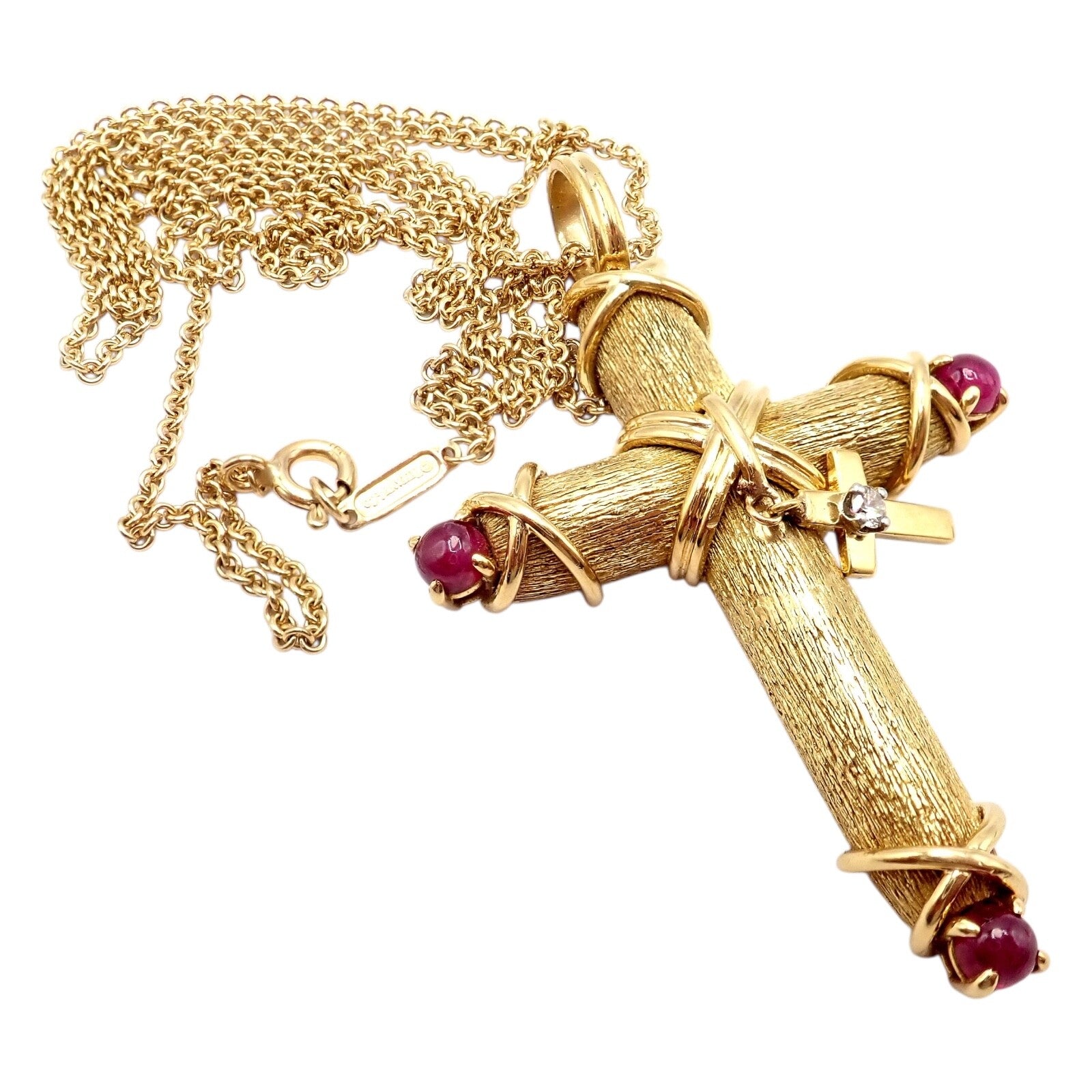 Tiffany & Co Schlumberger 18k Yellow Gold Ruby Diamond Cross 24